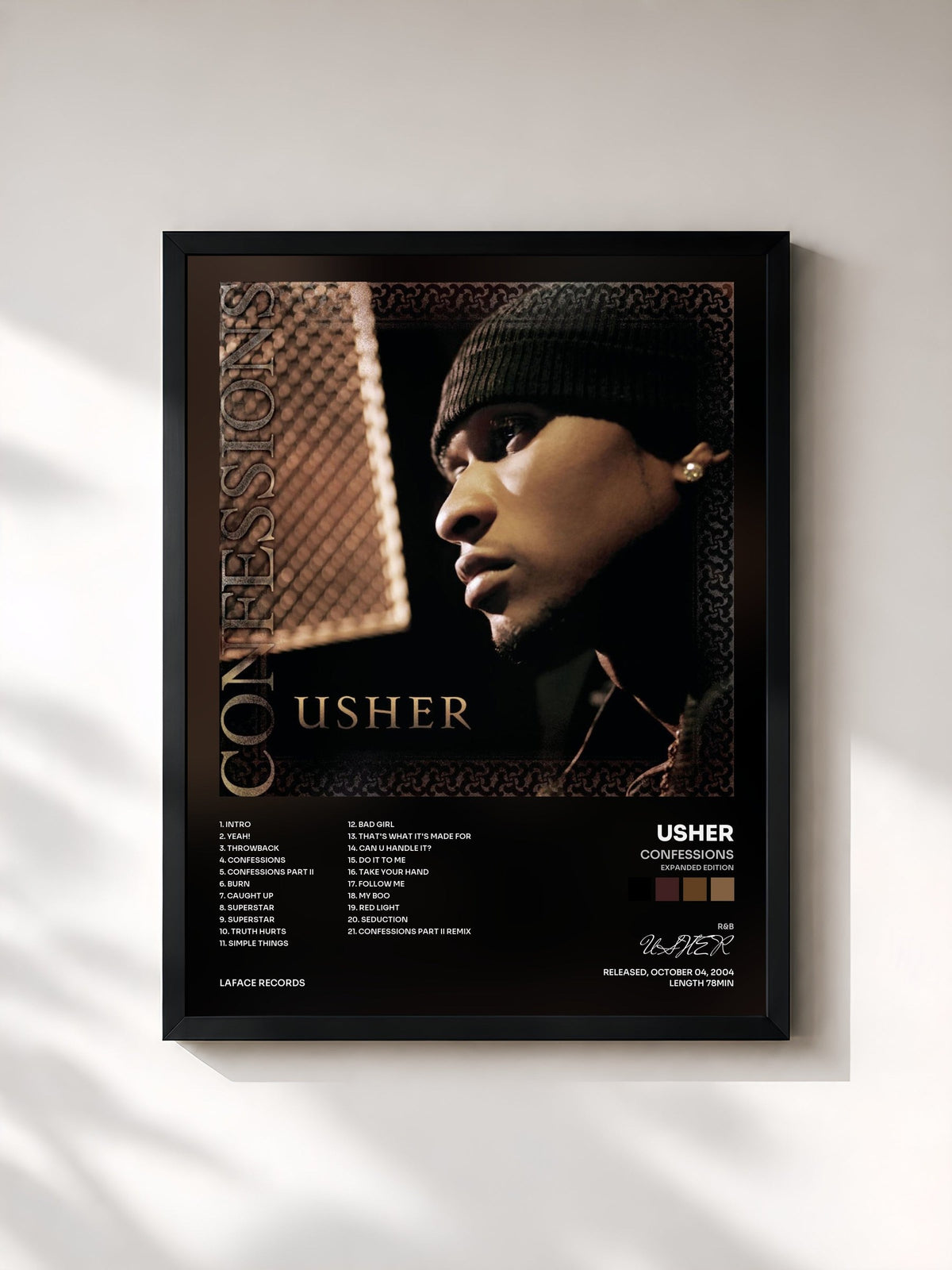 #noir Tableau de l'album Confessions (Expanded Edition) de USHER, cadre noir, imprimé et encadré en France