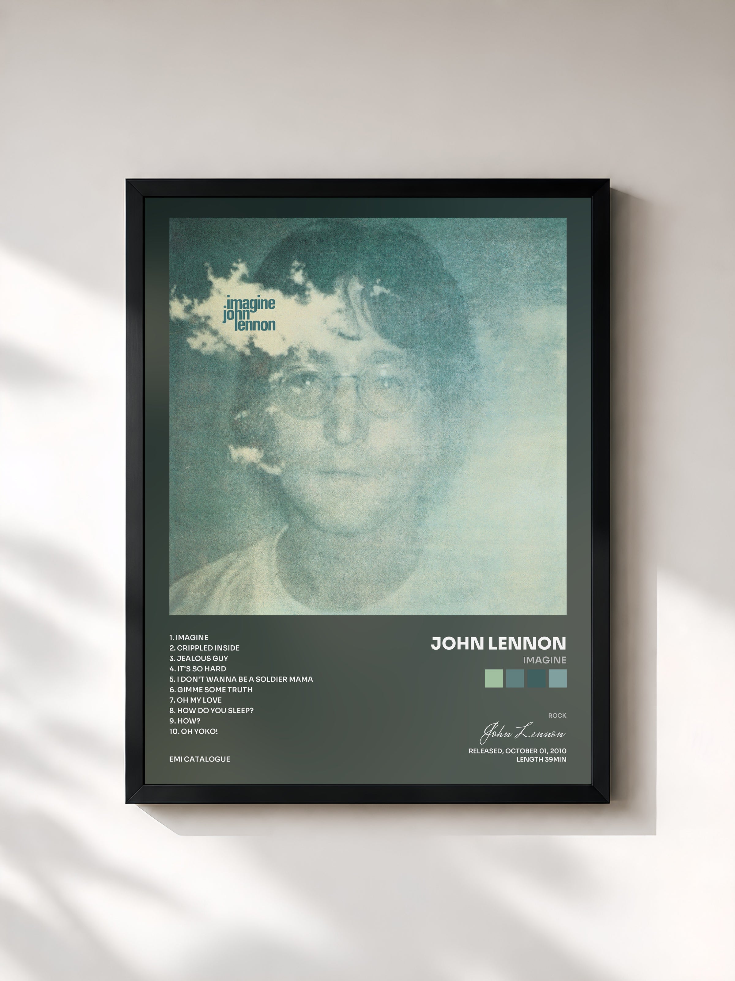 #noir Tableau de l'album Imagine de John Lennon, cadre noir, imprimé et encadré en France