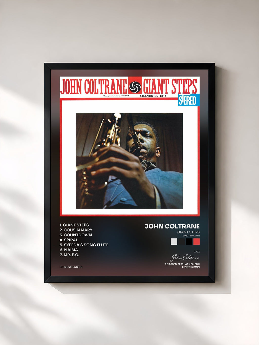 #noir Tableau de l'album Giant Steps (2020 Remaster) de John Coltrane, cadre noir, imprimé et encadré en France