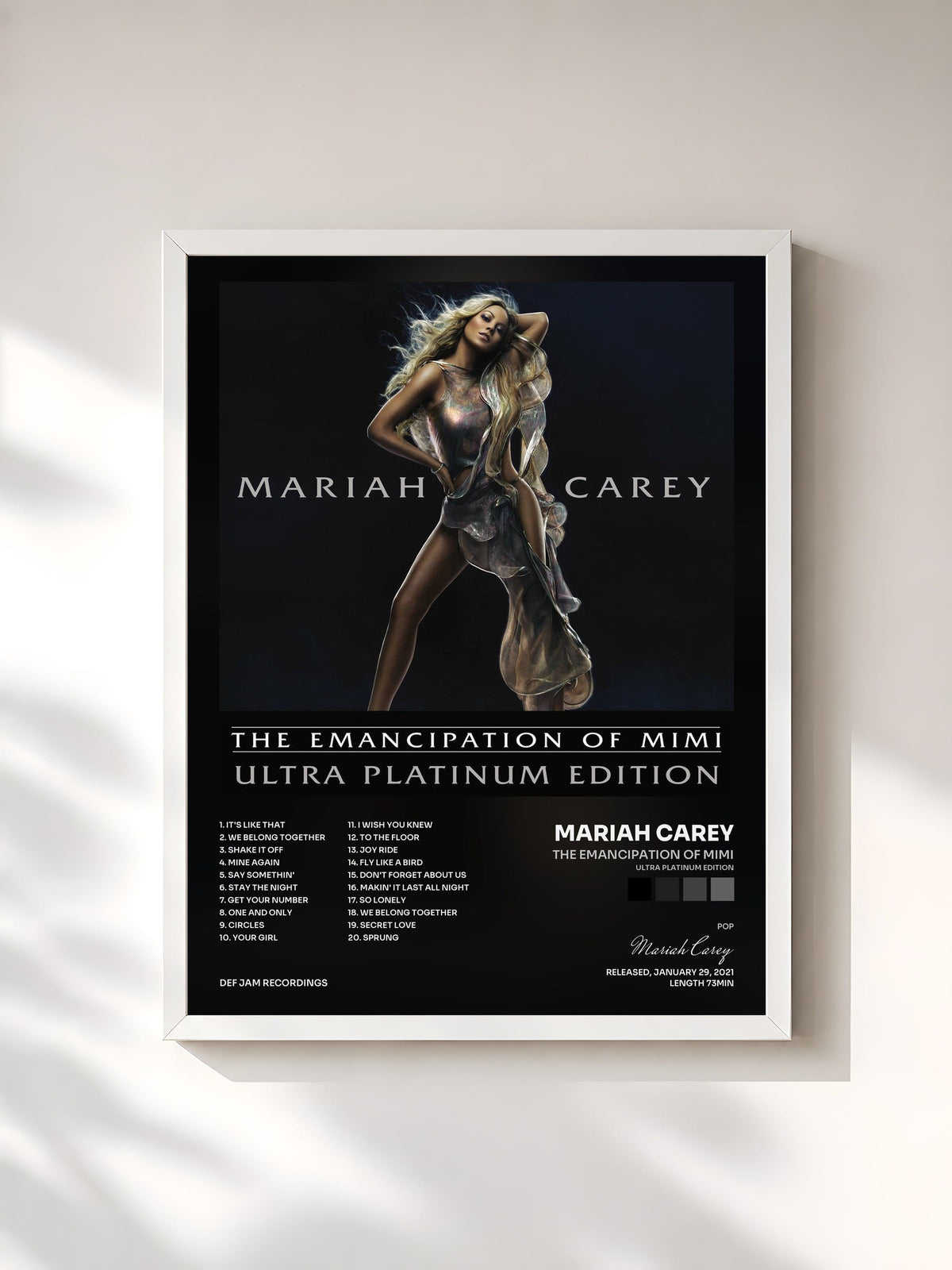 #blanc Tableau de l'album The Emancipation Of Mimi (Ultra Platinum Edition) de Mariah Carey, cadre blanc, imprimé et encadré en France