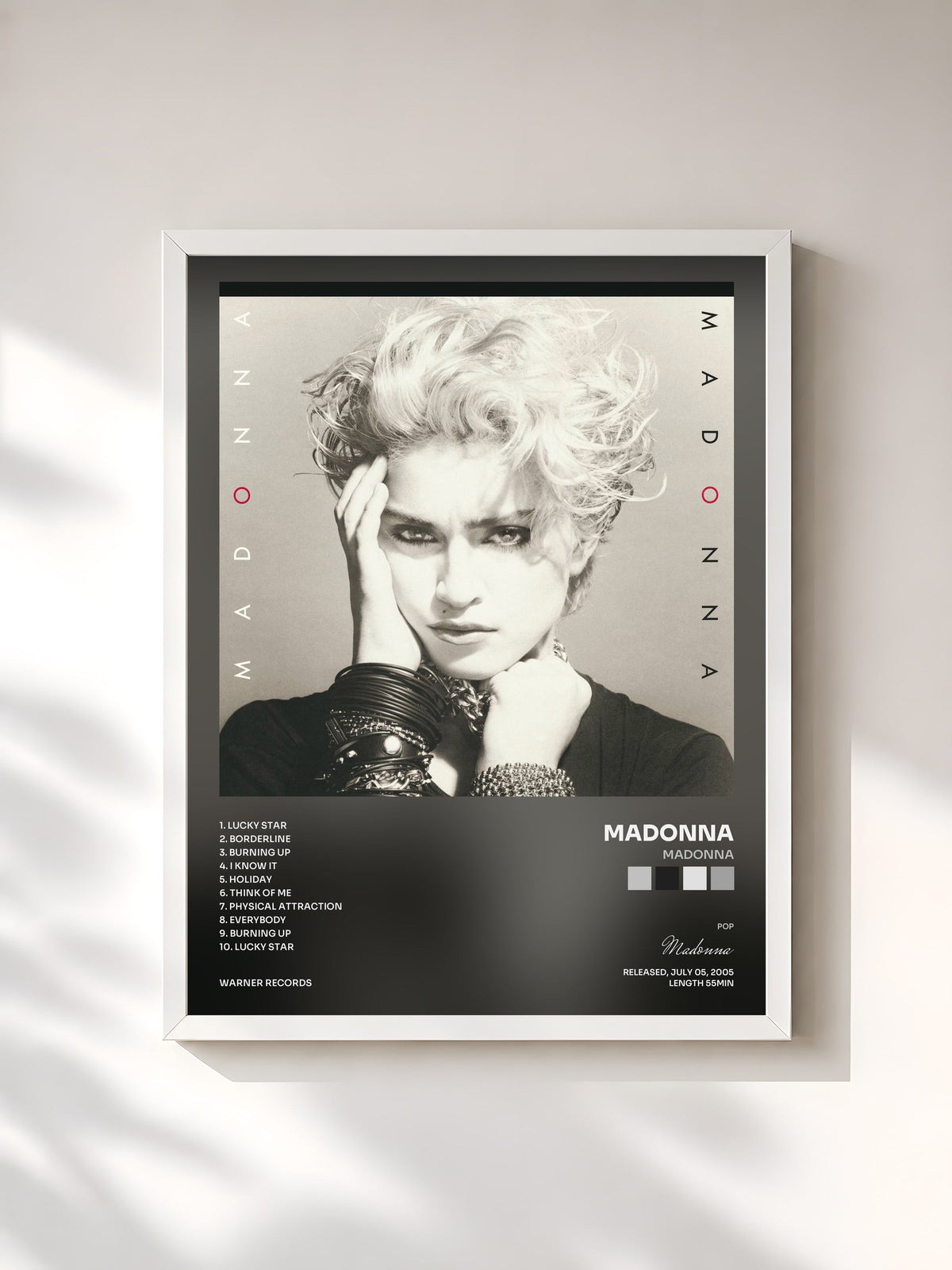 #blanc Tableau de l'album Madonna de Madonna, cadre blanc, imprimé et encadré en France