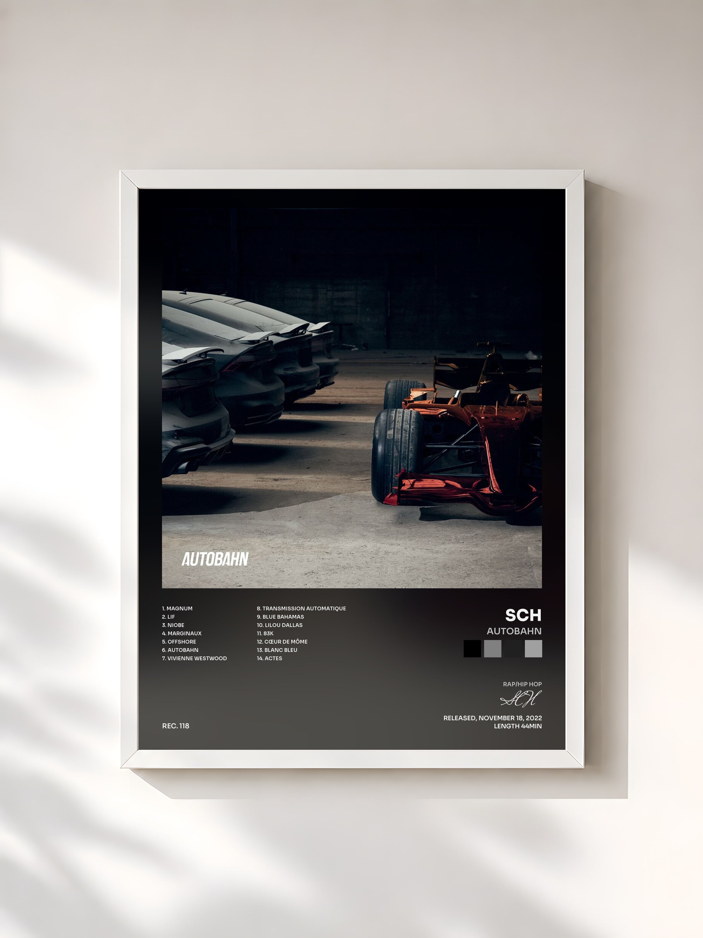 #blanc Autobahn by SCH as a framed art print, white frame, printed and framed in France