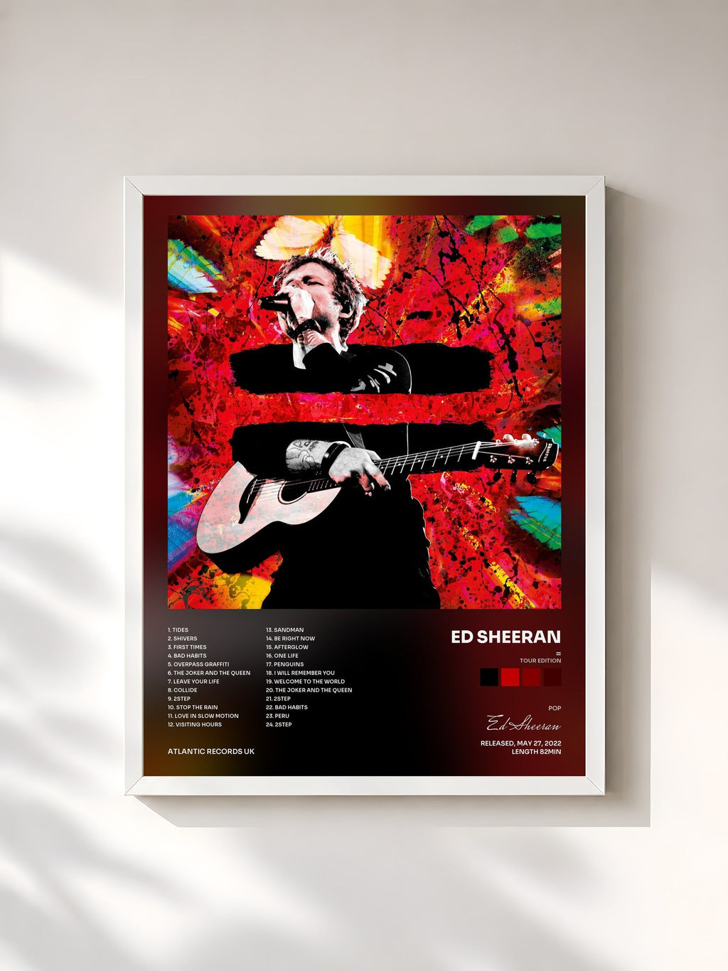 #blanc Tableau de l'album = (Tour Edition) de Ed Sheeran, cadre blanc, imprimé et encadré en France