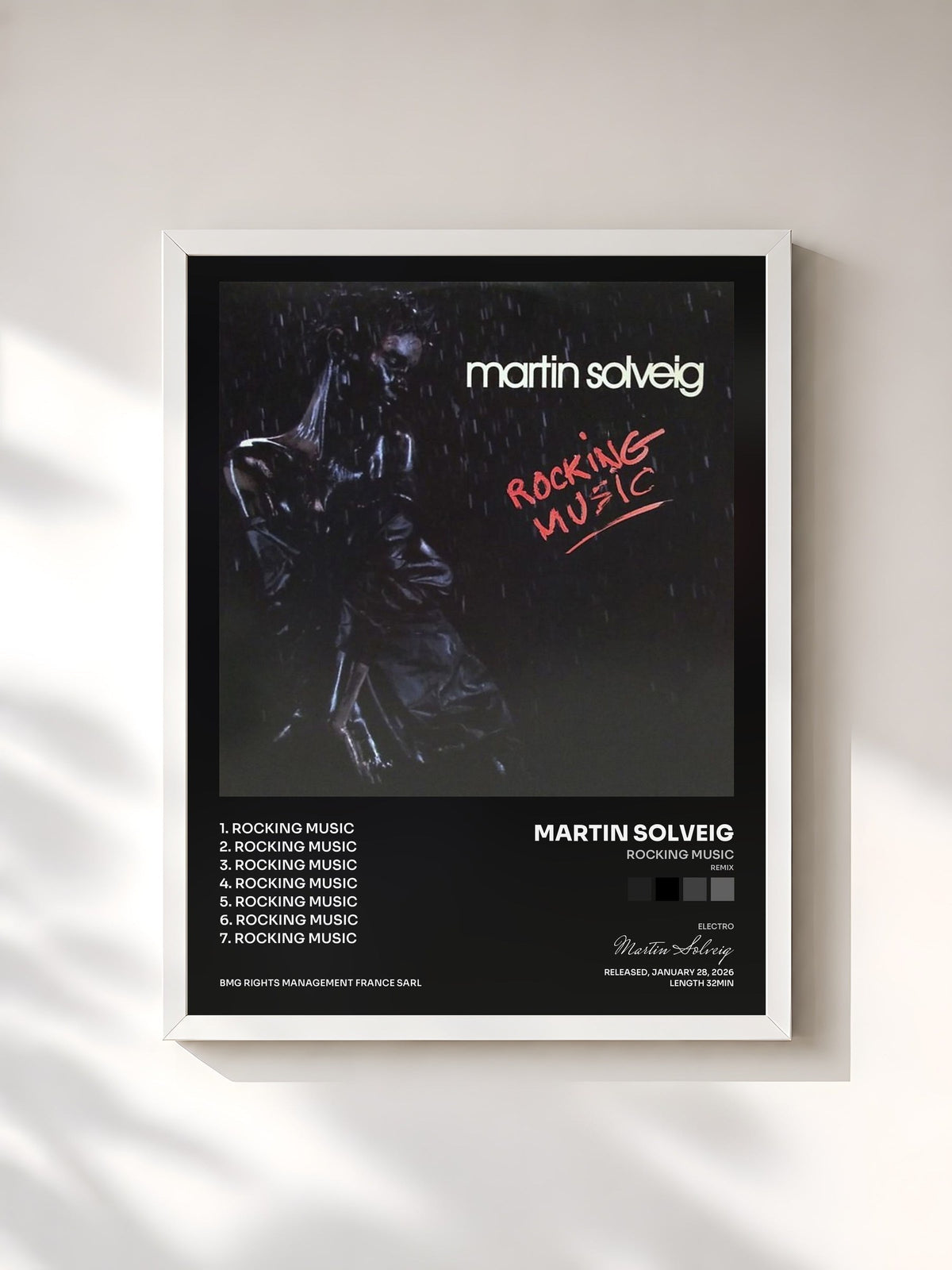 #blanc Tableau de l'album Rocking Music (Remix) de Martin Solveig, cadre blanc, imprimé et encadré en France