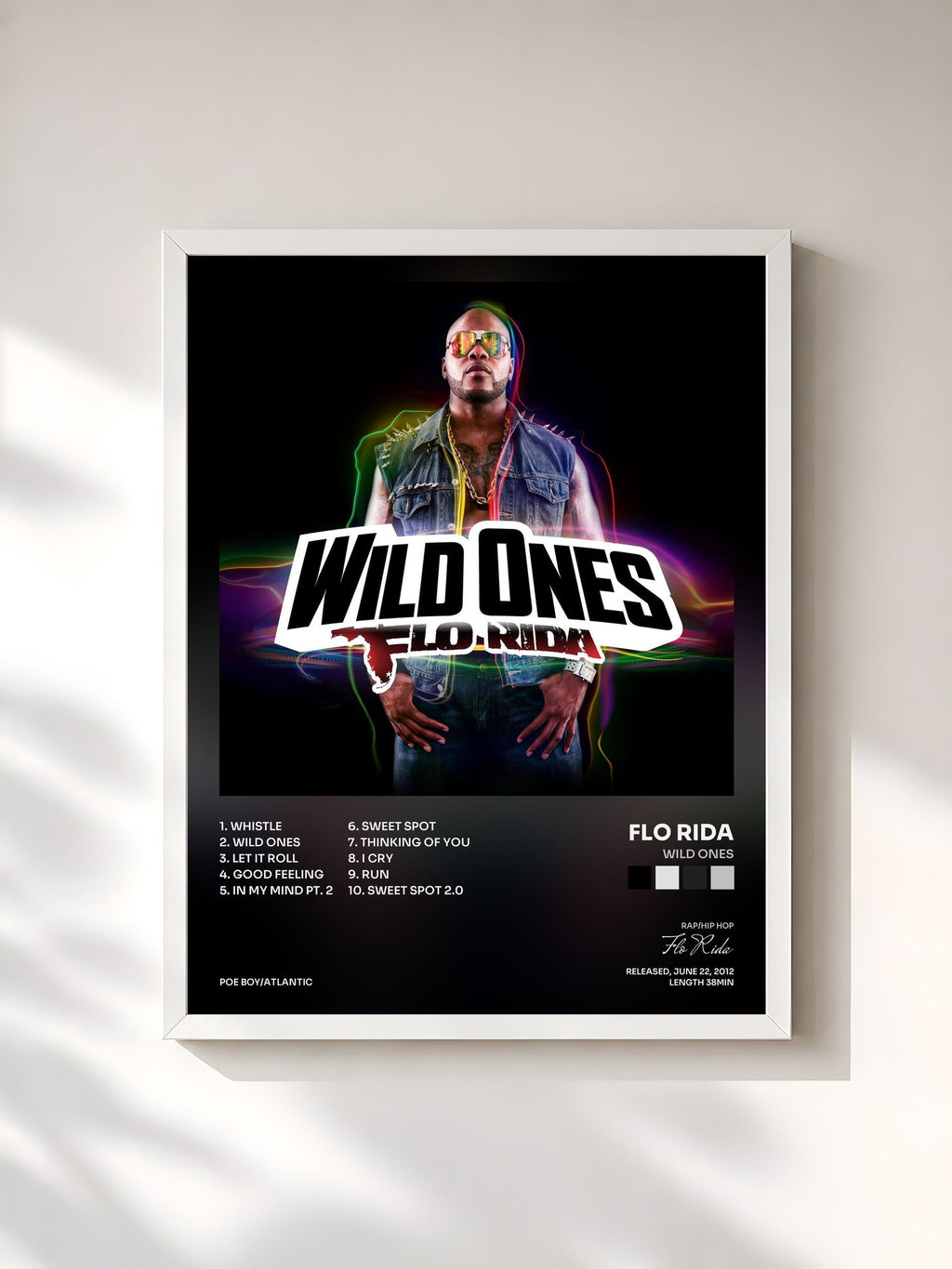 #blanc Wild Ones de Flo Rida en lámina enmarcada, marco blanco, impresa y enmarcada en Francia
