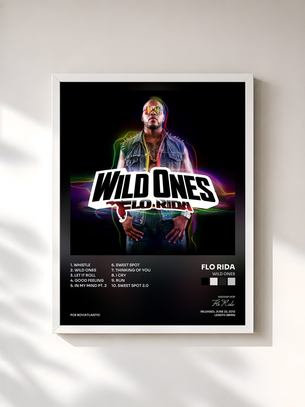 #blanc Tableau de l'album Wild Ones de Flo Rida, cadre blanc, imprimé et encadré en France