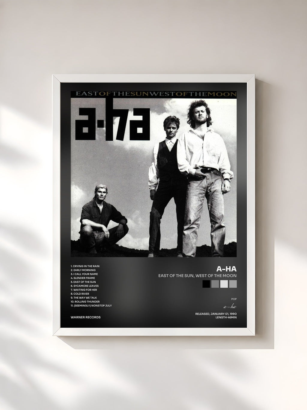 #blanc East of the Sun, West of the Moon by a-ha as a framed art print, white frame, printed and framed in France