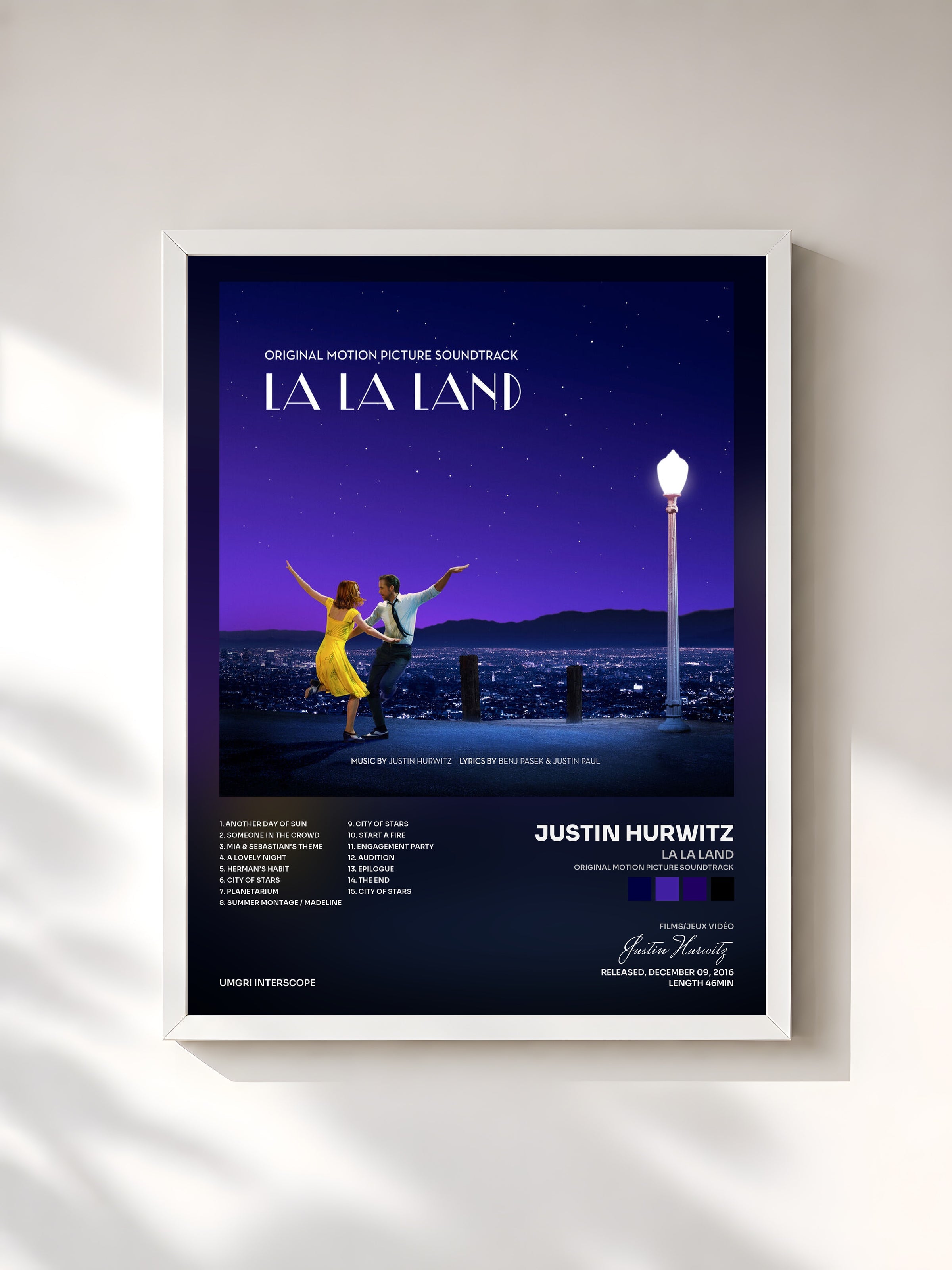 #blanc La La Land (Original Motion Picture Soundtrack) di Justin Hurwitz in stampa incorniciata, cornice bianca, stampata e incorniciata in Francia