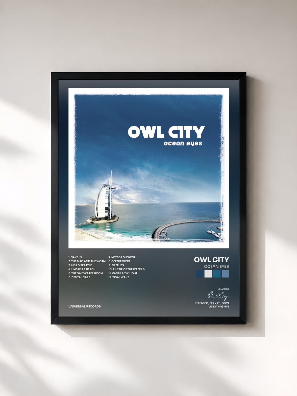 #noir Tableau de l'album Ocean Eyes de Owl City, cadre noir, imprimé et encadré en France