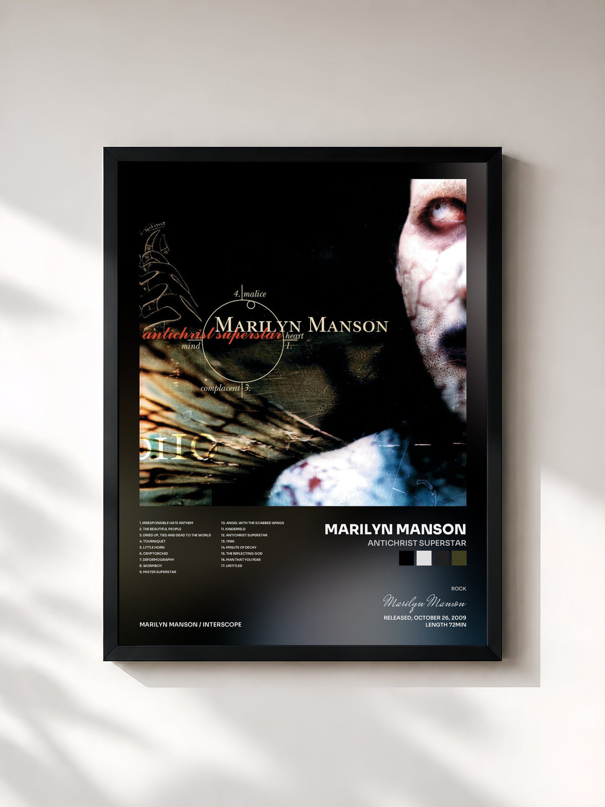 #noir Tableau de l'album Antichrist Superstar de Marilyn Manson, cadre noir, imprimé et encadré en France