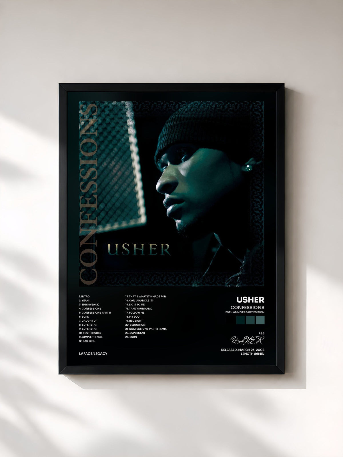 #noir Tableau de l'album Confessions (20th Anniversary Edition) de USHER, cadre noir, imprimé et encadré en France