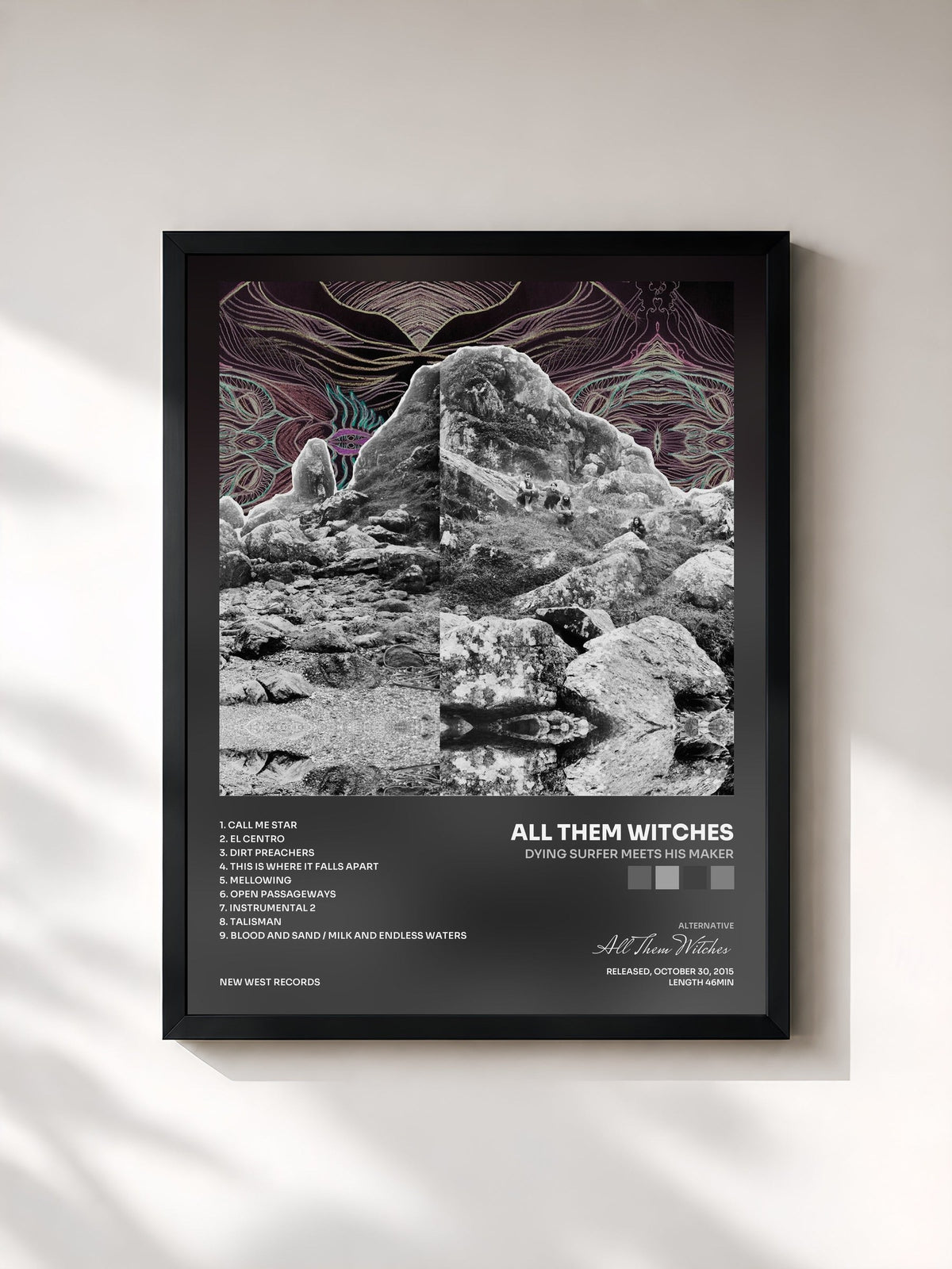 #noir Tableau de l'album Dying Surfer Meets His Maker de All Them Witches, cadre noir, imprimé et encadré en France
