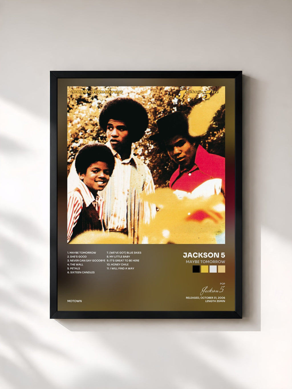 #noir Tableau de l'album Maybe Tomorrow de Jackson 5, cadre noir, imprimé et encadré en France