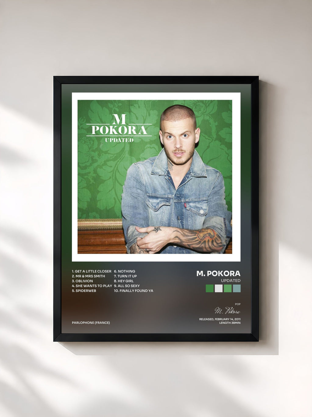 #noir Updated de M. Pokora en lámina enmarcada, marco negro, impresa y enmarcada en Francia
