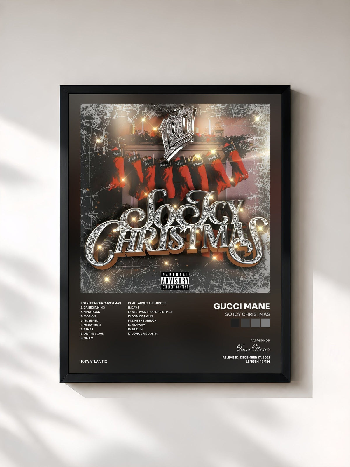#noir Tableau de l'album So Icy Christmas de Gucci Mane, cadre noir, imprimé et encadré en France