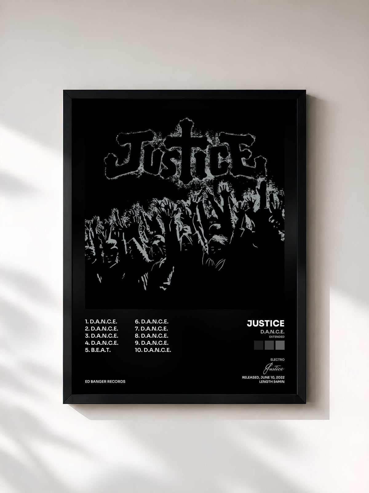 #noir Tableau de l'album D.A.N.C.E. (Extended) de Justice, cadre noir, imprimé et encadré en France