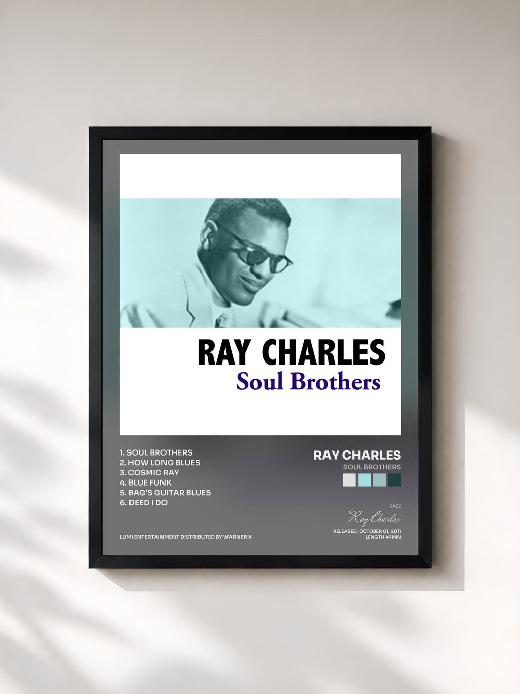 #noir Tableau de l'album Soul Brothers de Ray Charles, cadre noir, imprimé et encadré en France
