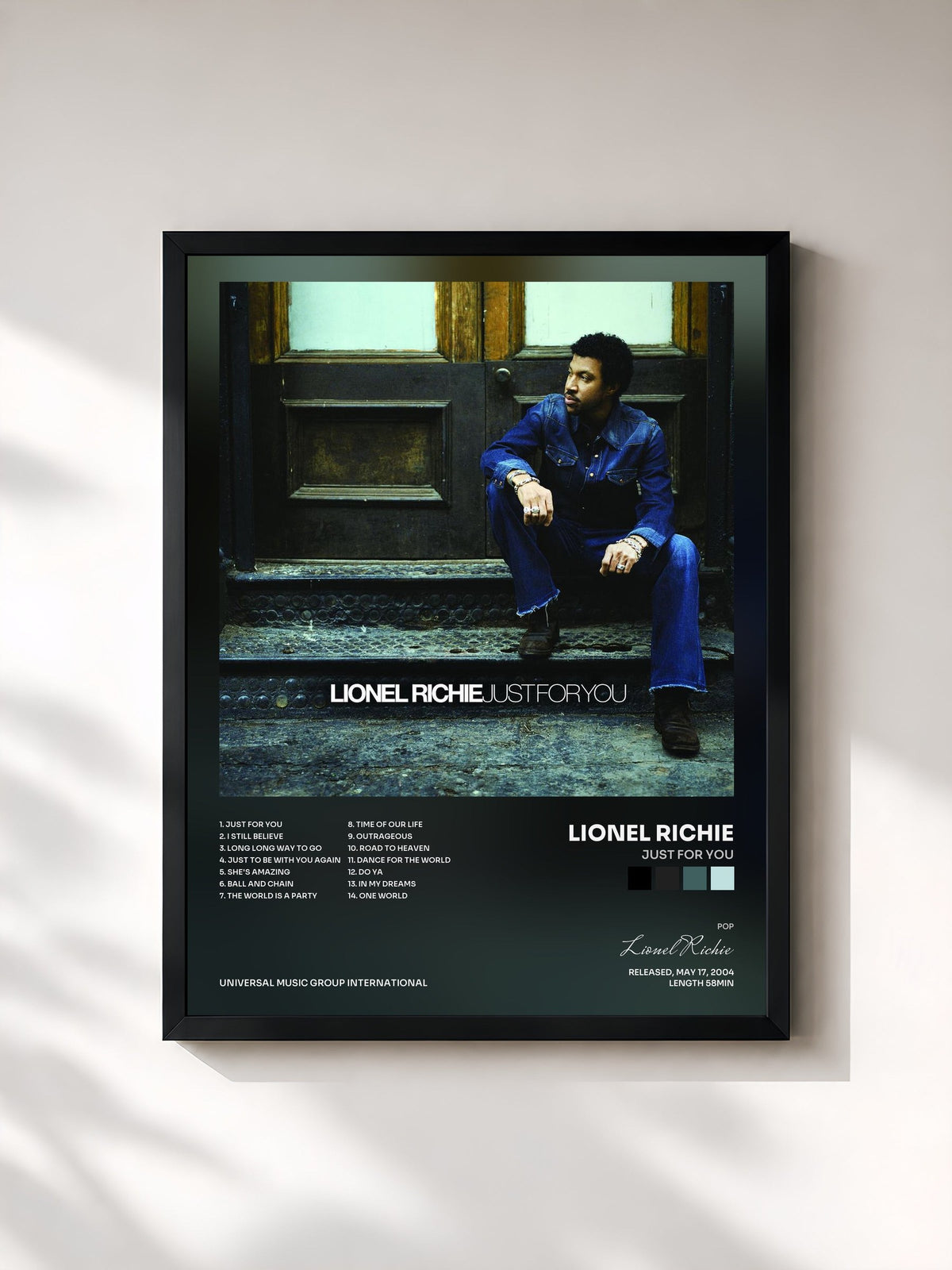 #noir Tableau de l'album Just For You de Lionel Richie, cadre noir, imprimé et encadré en France