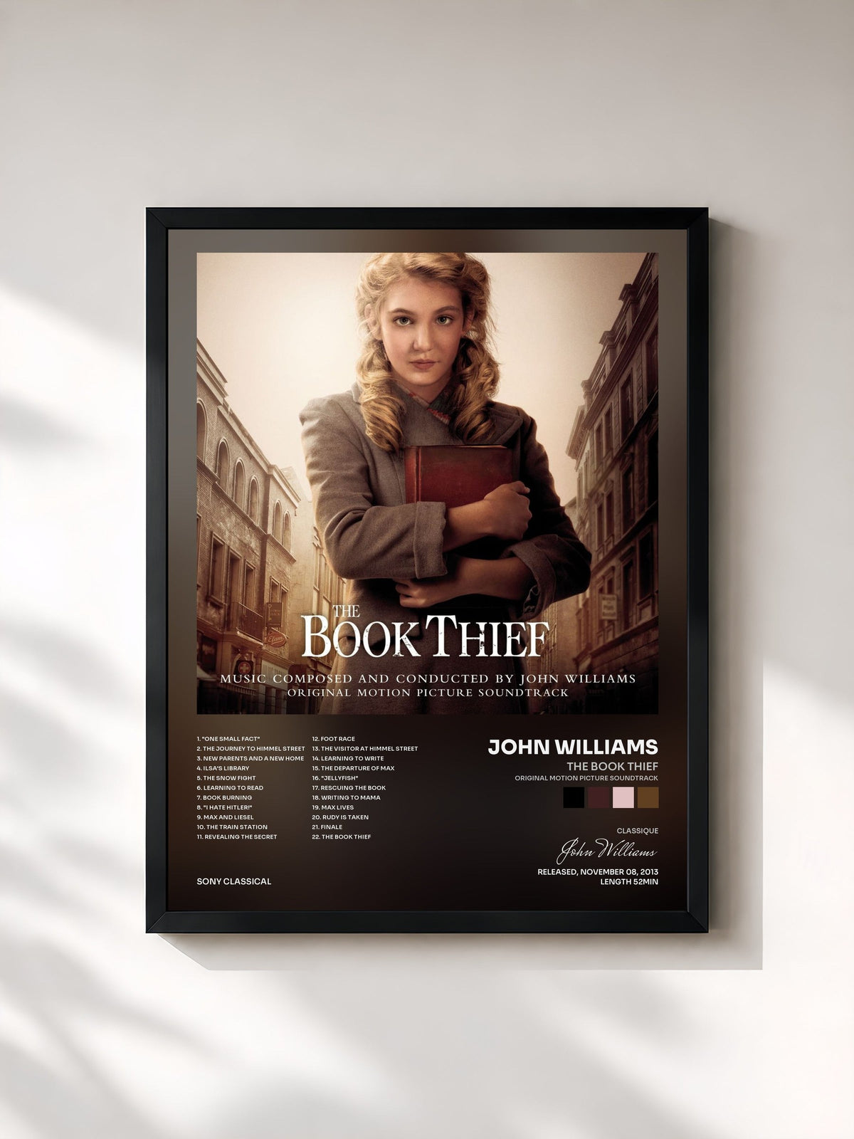 #noir Tableau de l'album The Book Thief (Original Motion Picture Soundtrack) de John Williams, cadre noir, imprimé et encadré en France