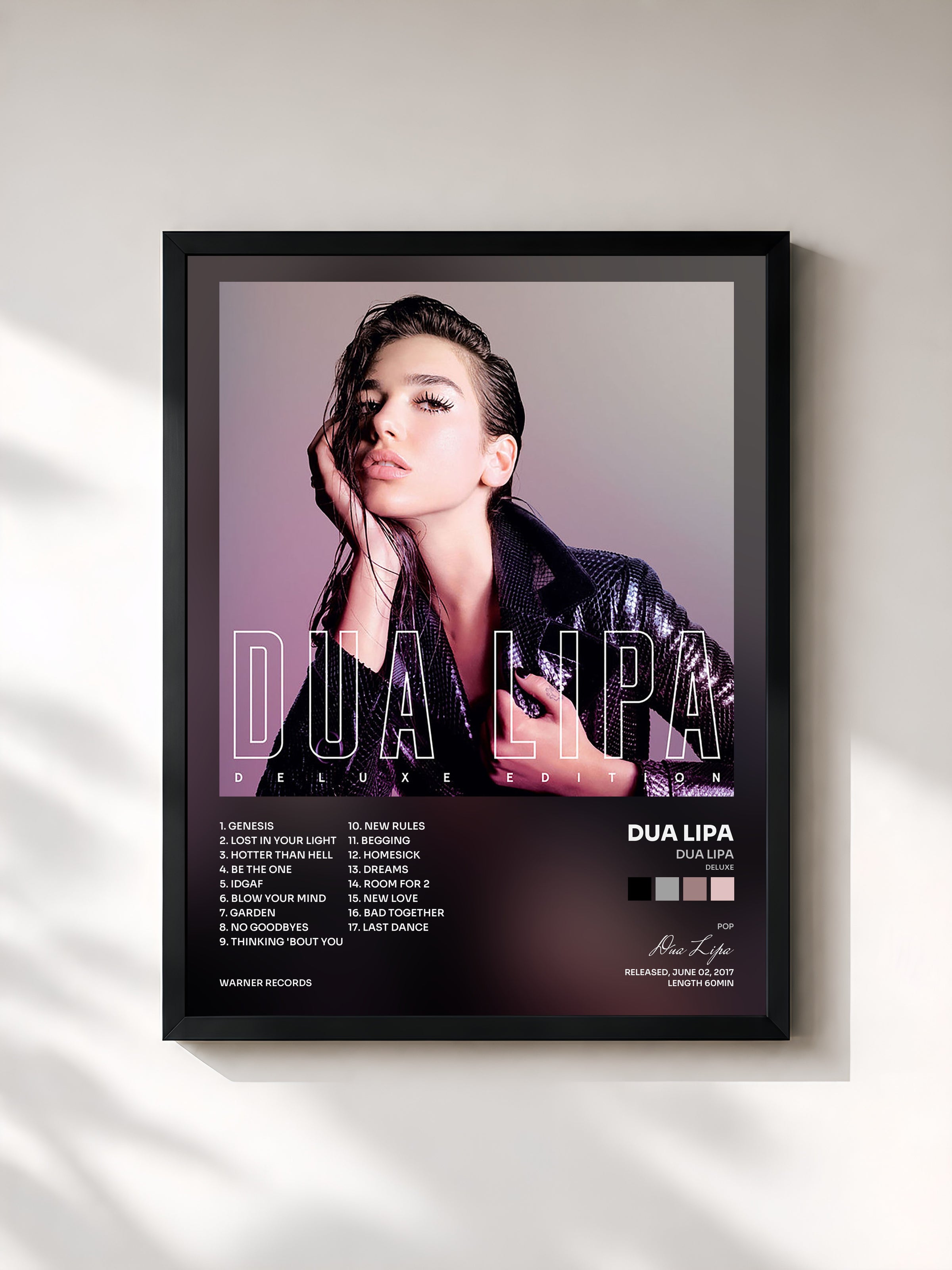 #noir Tableau de l'album Dua Lipa (Deluxe) de Dua Lipa, cadre noir, imprimé et encadré en France