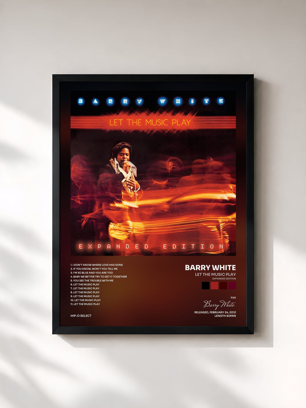 #noir Let The Music Play (Expanded Edition) de Barry White en lámina enmarcada, marco negro, impresa y enmarcada en Francia