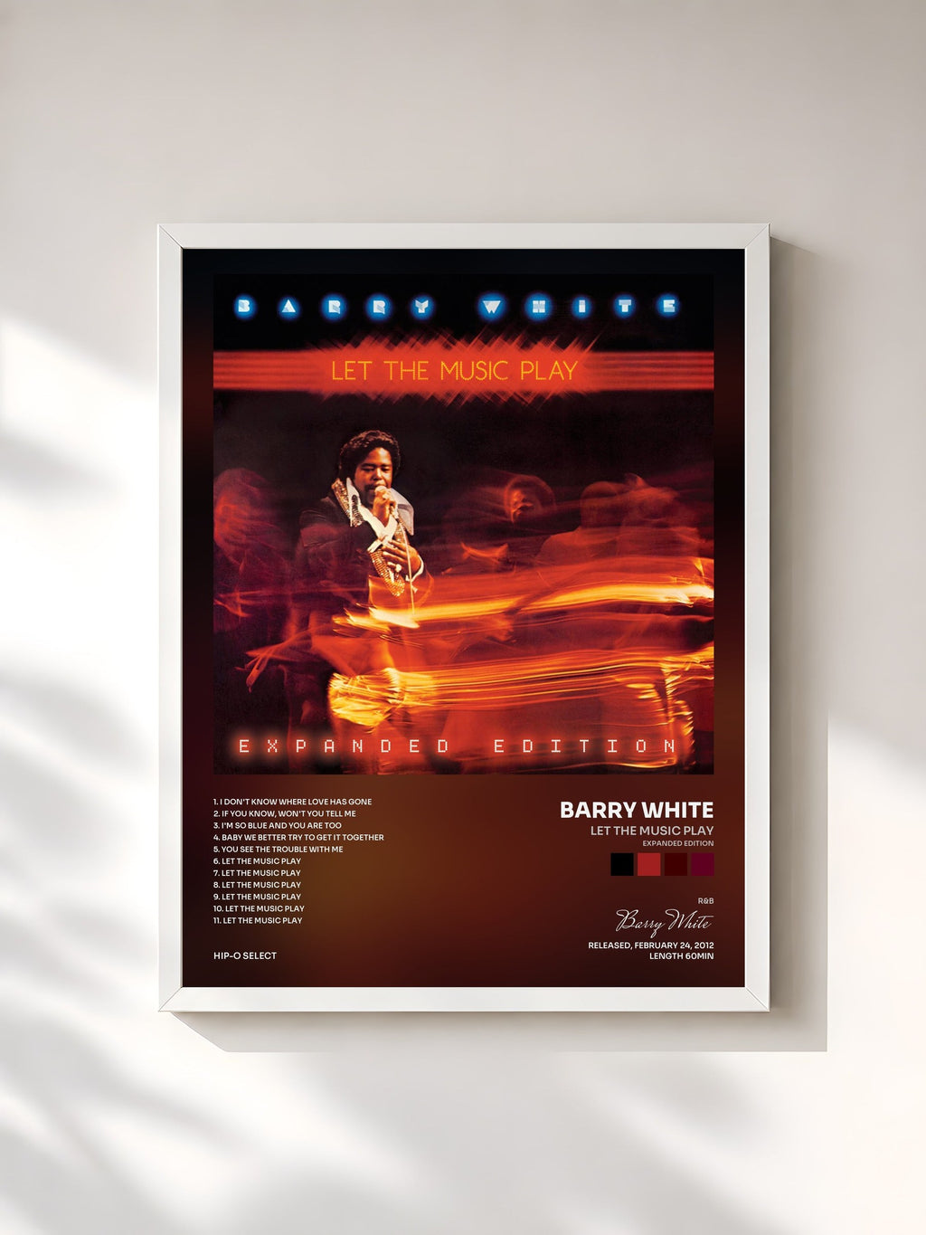 #blanc Let The Music Play (Expanded Edition) de Barry White en lámina enmarcada, marco blanco, impresa y enmarcada en Francia