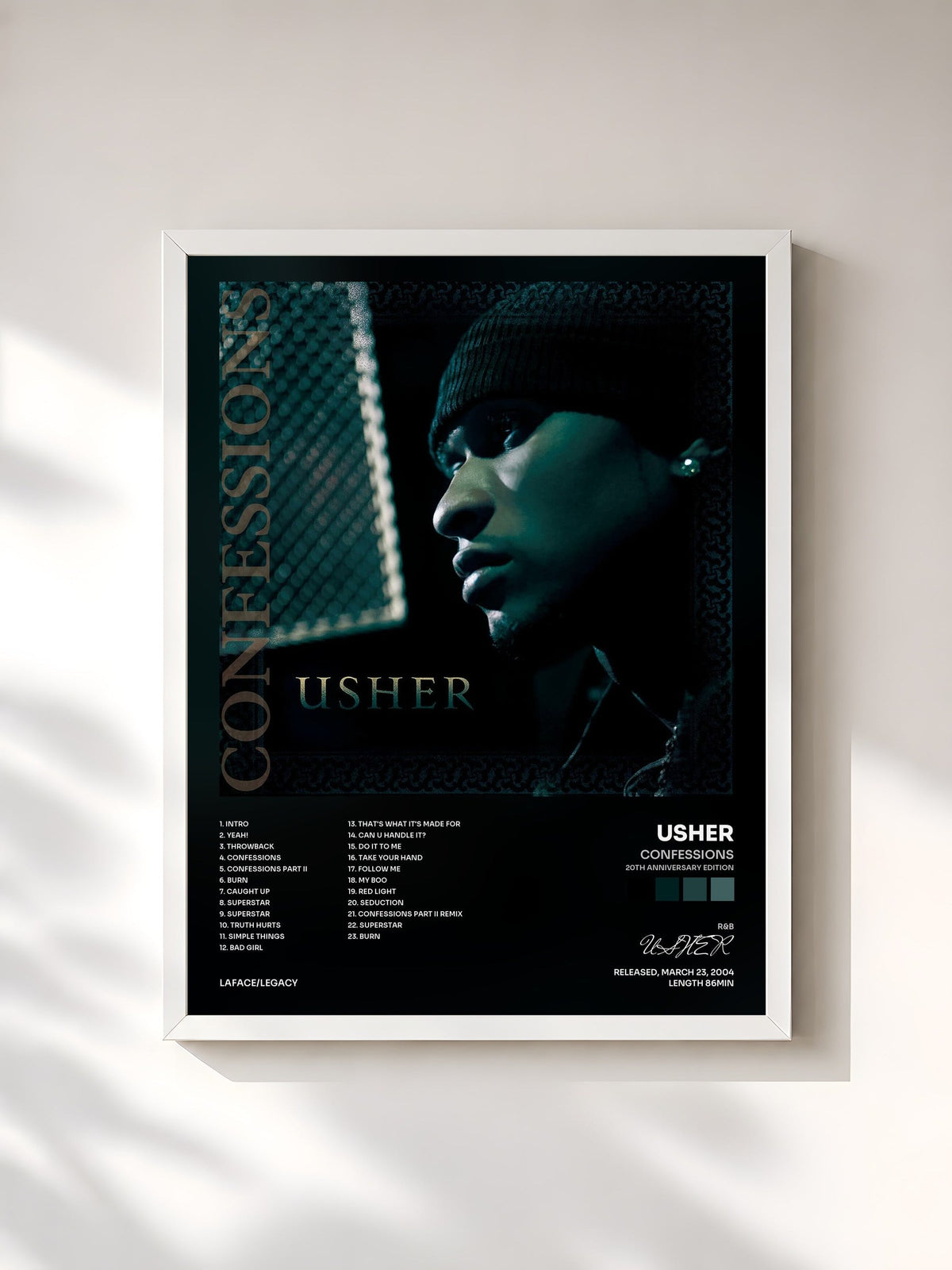 #blanc Tableau de l'album Confessions (20th Anniversary Edition) de USHER, cadre blanc, imprimé et encadré en France