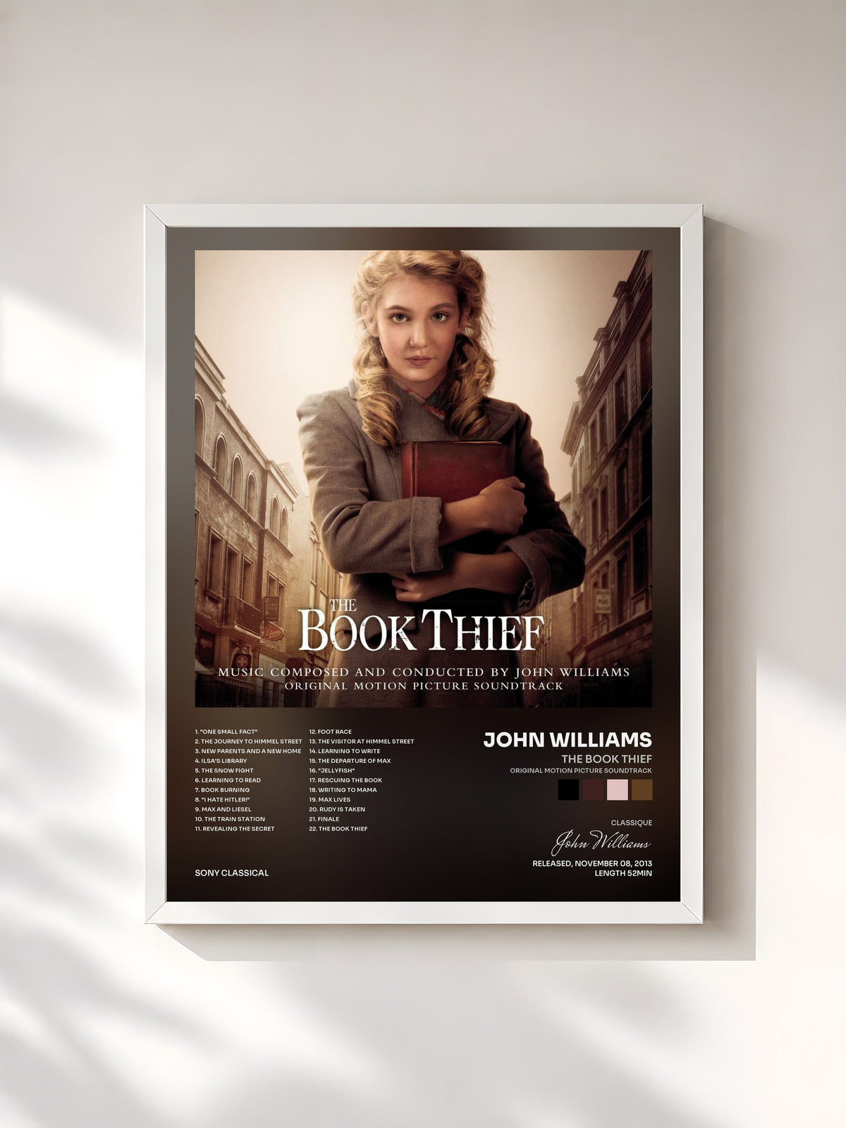 #blanc Tableau de l'album The Book Thief (Original Motion Picture Soundtrack) de John Williams, cadre blanc, imprimé et encadré en France