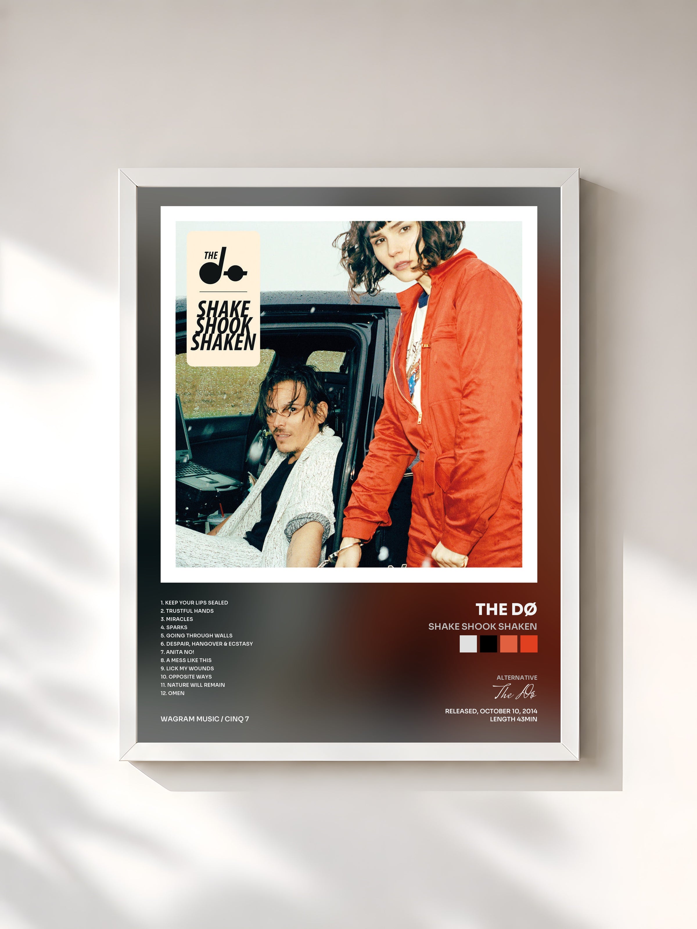 #blanc Shake Shook Shaken by The Dø as a framed art print, white frame, printed and framed in France
