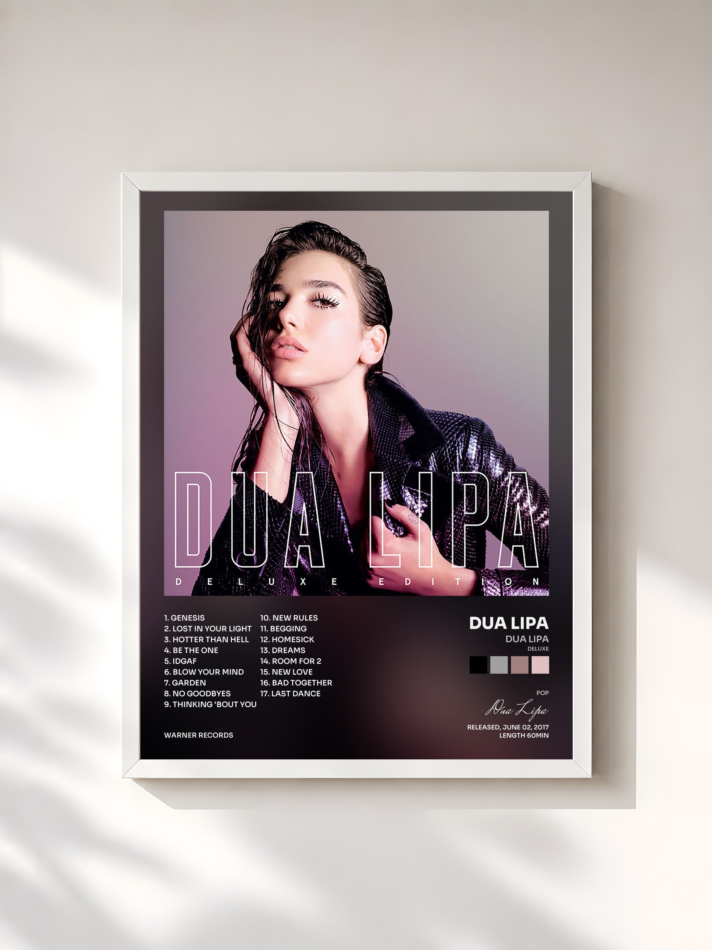 #blanc Tableau de l'album Dua Lipa (Deluxe) de Dua Lipa, cadre blanc, imprimé et encadré en France