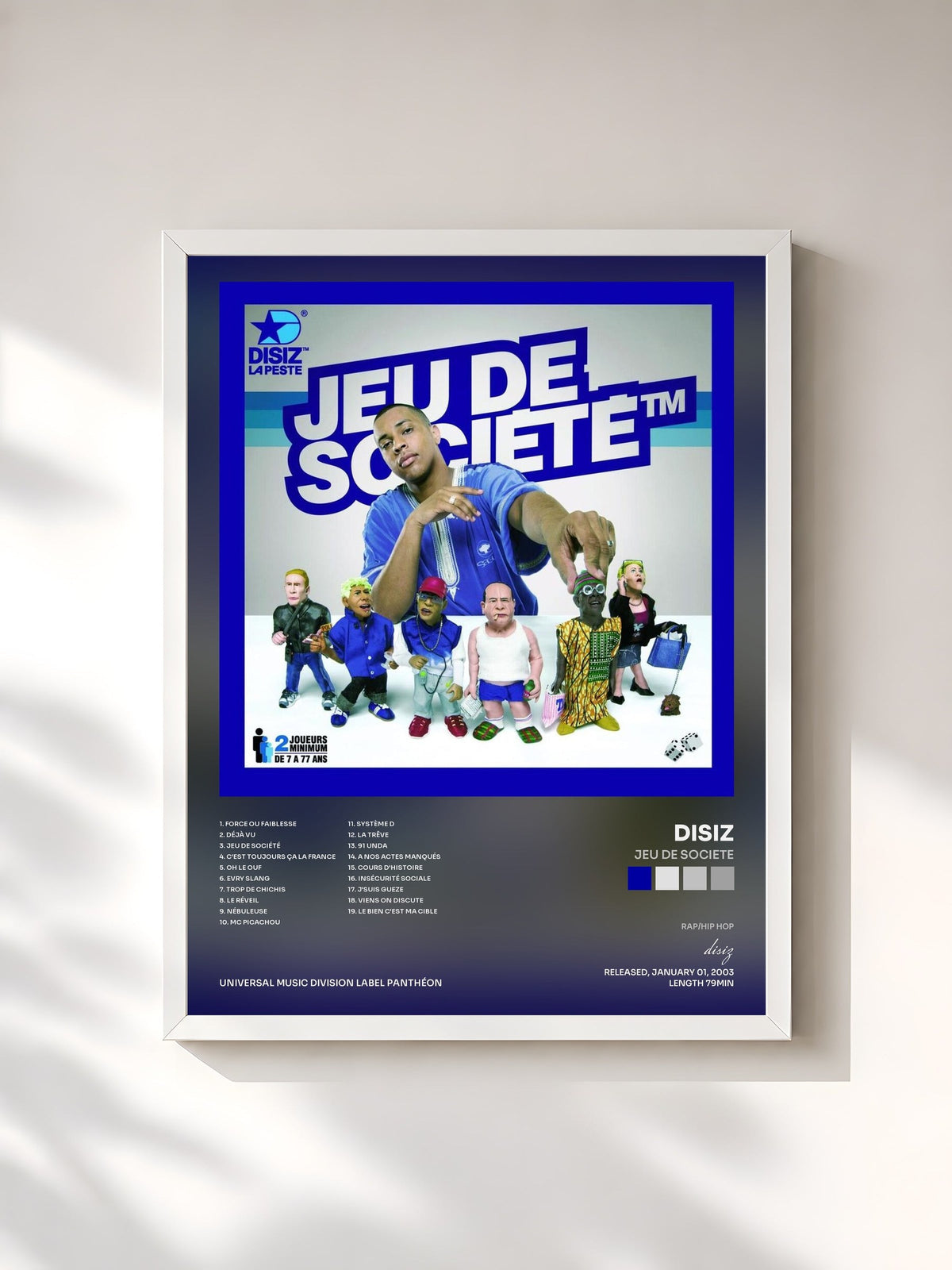 #blanc Tableau de l'album Jeu De Societe de disiz, cadre blanc, imprimé et encadré en France