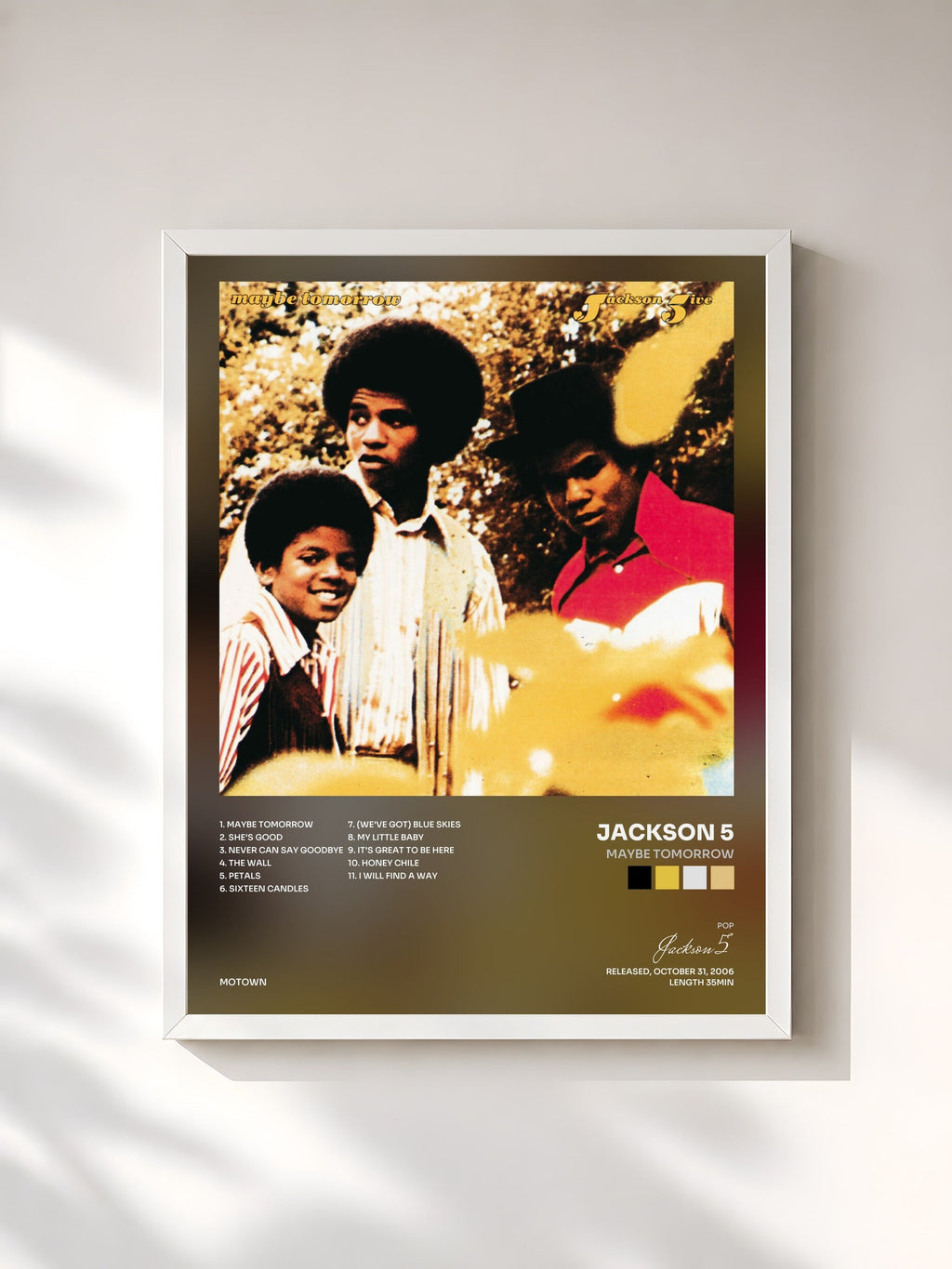 #blanc Tableau de l'album Maybe Tomorrow de Jackson 5, cadre blanc, imprimé et encadré en France