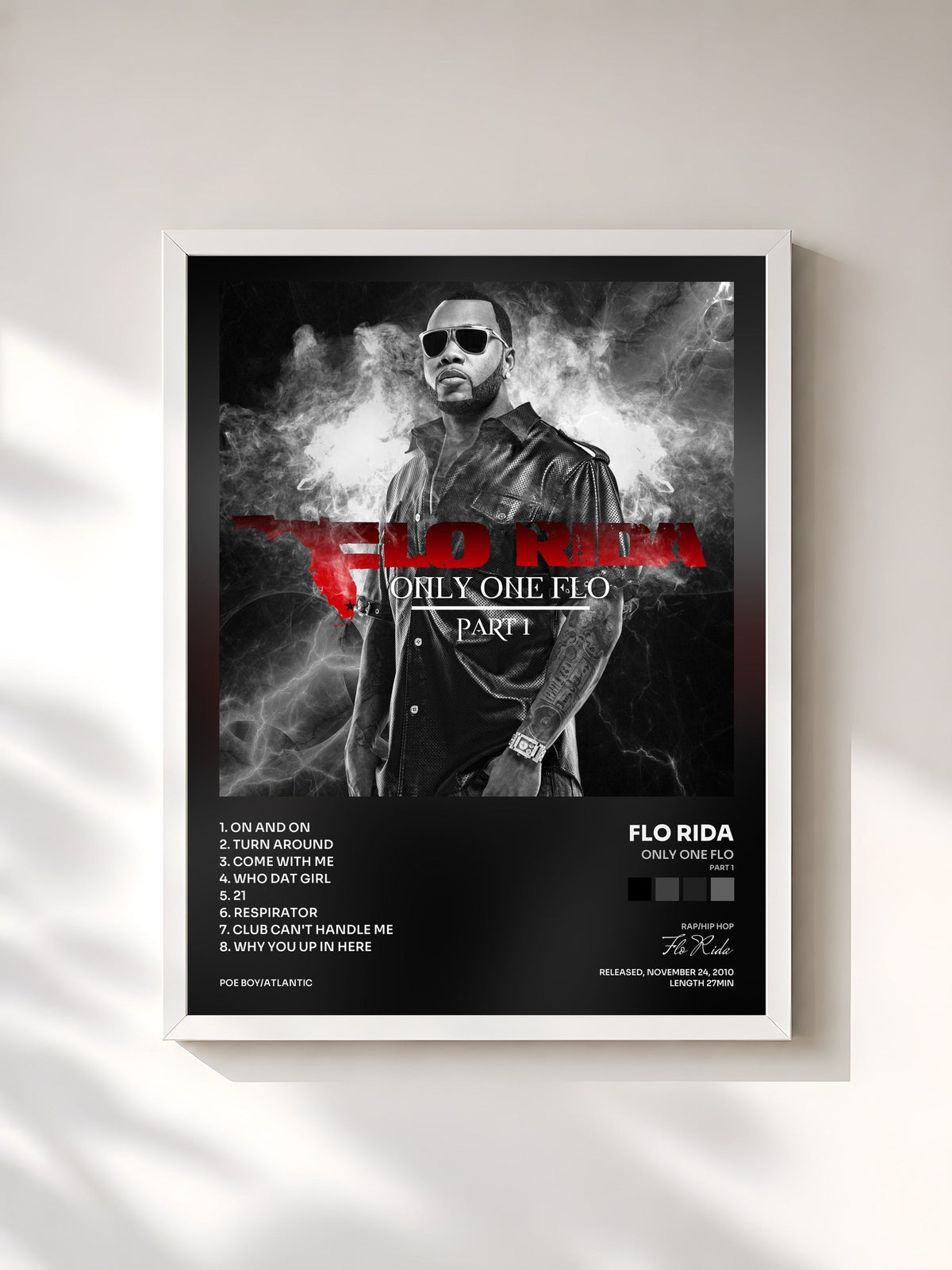 #blanc Tableau de l'album Only One Flo (Part 1) de Flo Rida, cadre blanc, imprimé et encadré en France