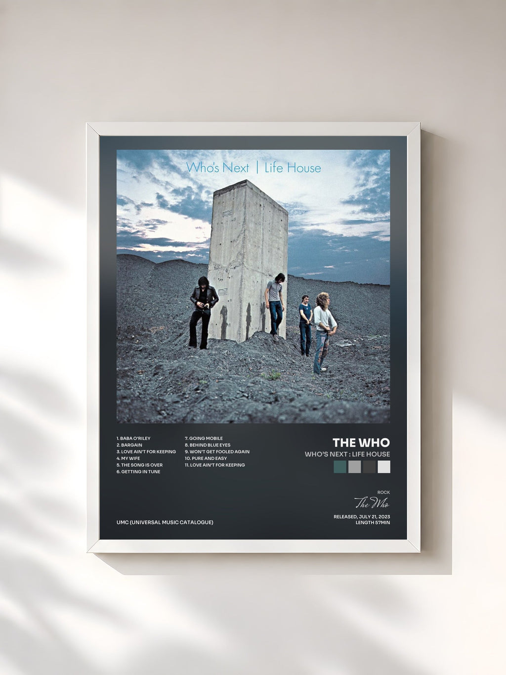 #blanc Tableau de l'album Who’s Next : Life House de The Who, cadre blanc, imprimé et encadré en France