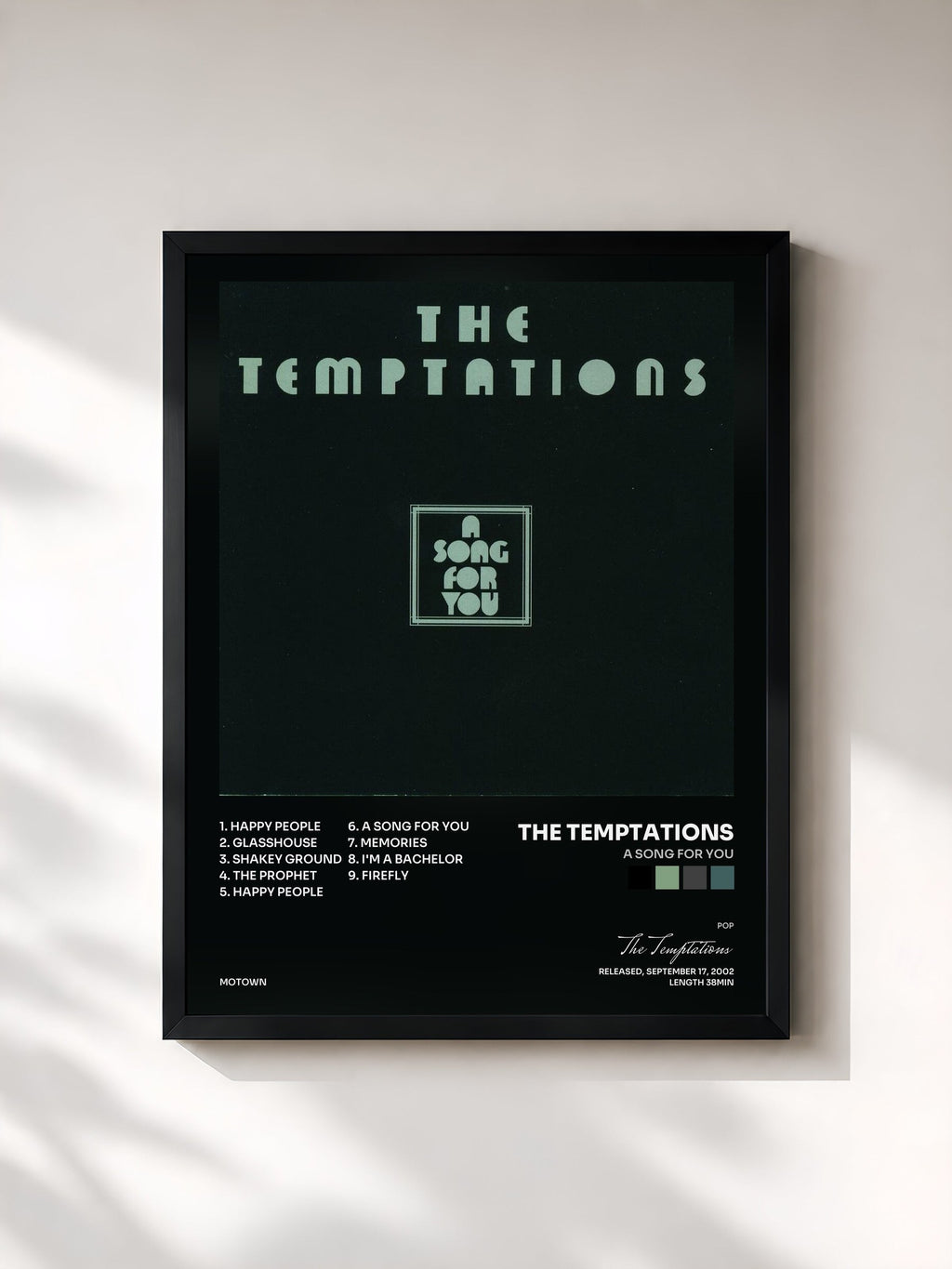 #noir Tableau de l'album A Song For You de The Temptations, cadre noir, imprimé et encadré en France