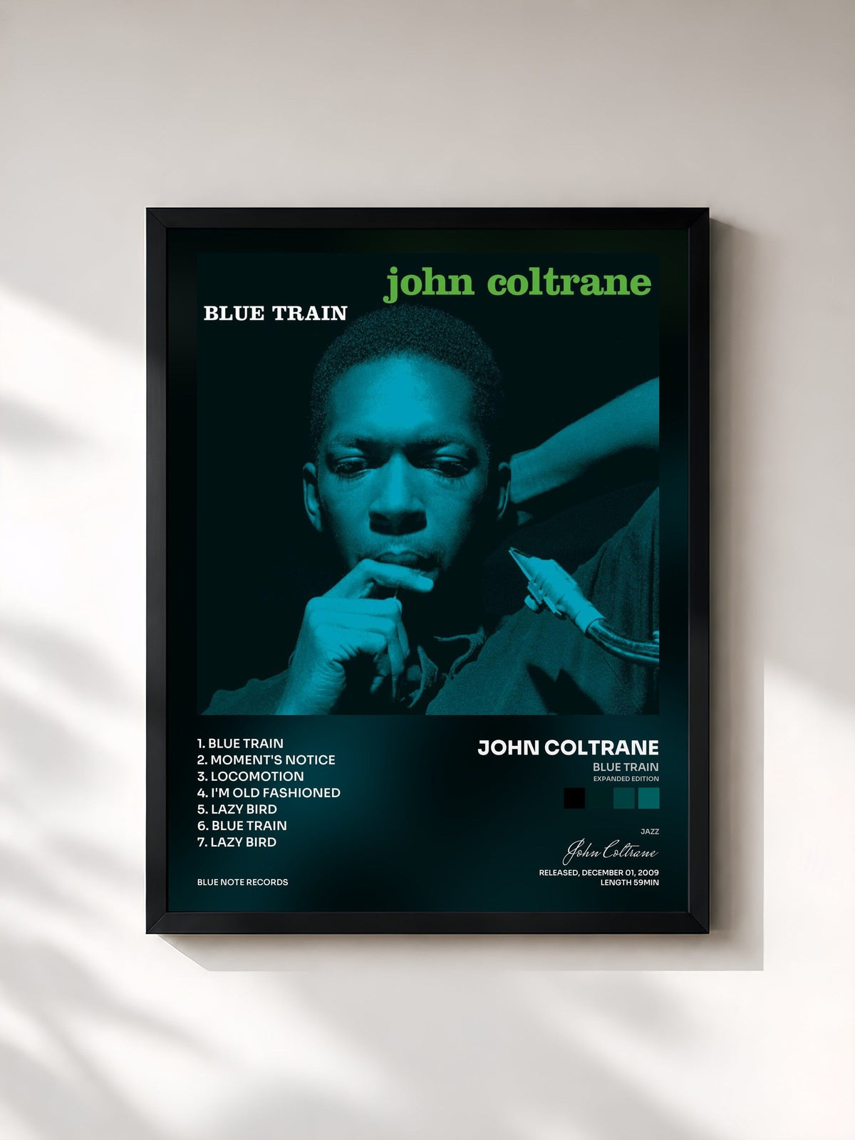 #noir Tableau de l'album Blue Train (Expanded Edition) de John Coltrane, cadre noir, imprimé et encadré en France
