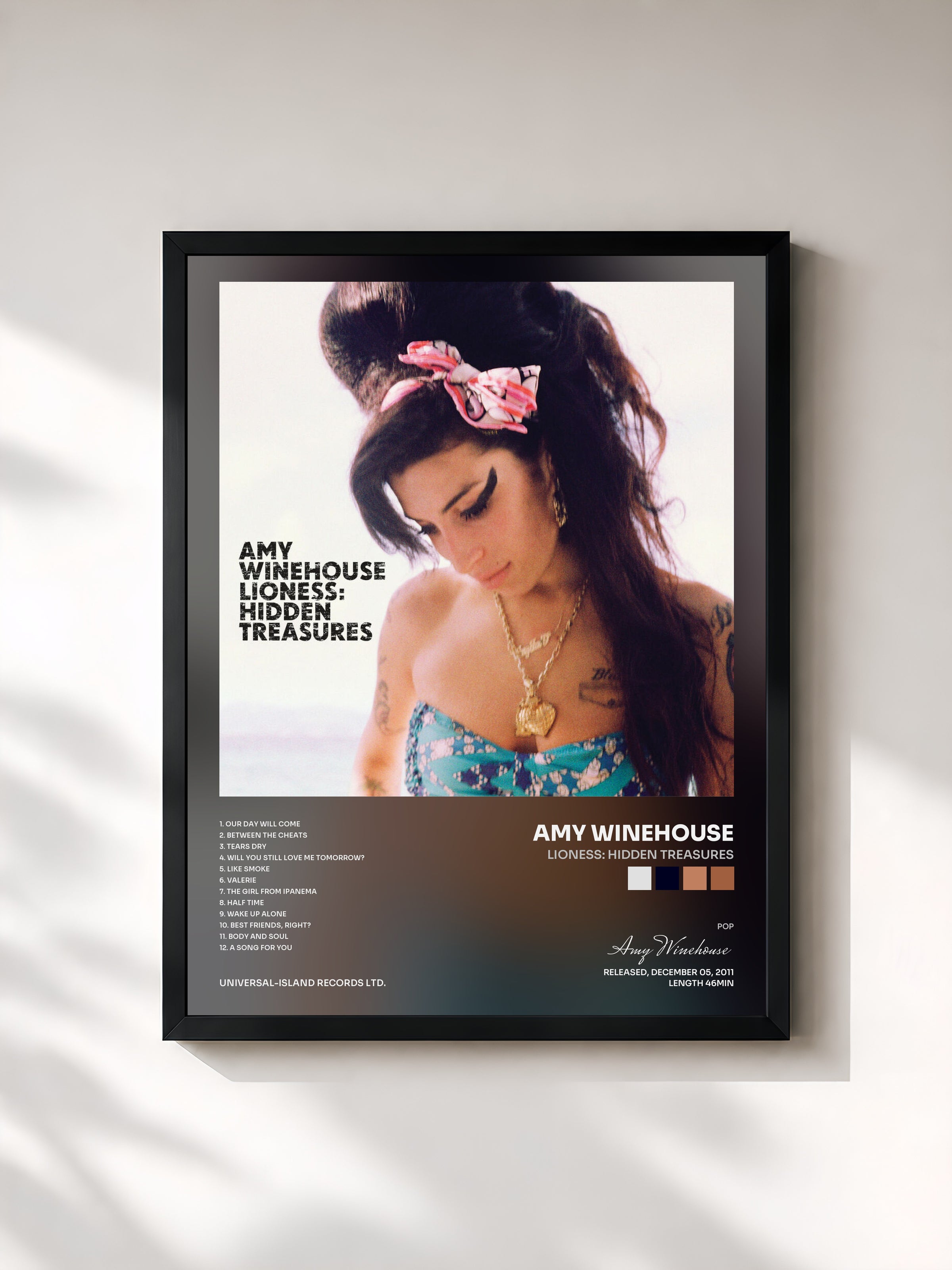 #noir Tableau de l'album Lioness: Hidden Treasures de Amy Winehouse, cadre noir, imprimé et encadré en France