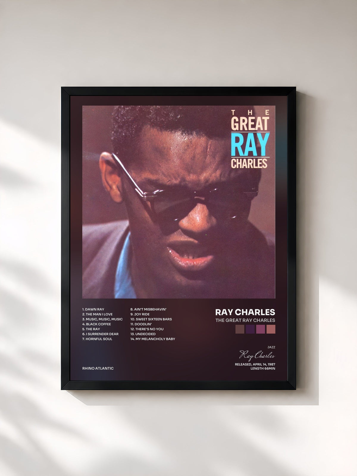 #noir Tableau de l'album The Great Ray Charles de Ray Charles, cadre noir, imprimé et encadré en France