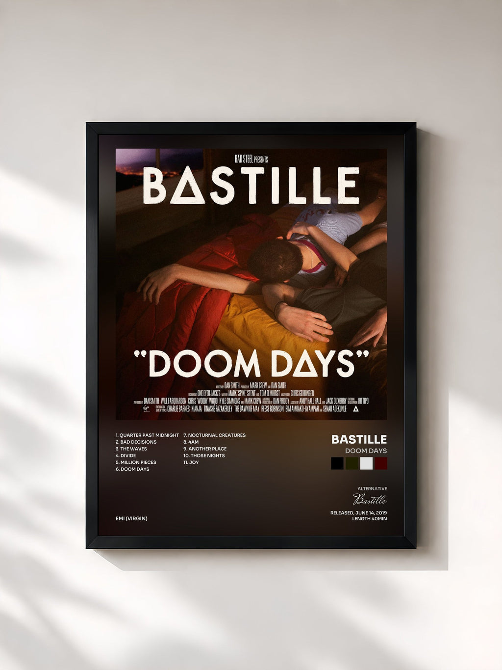 #noir Tableau de l'album Doom Days de Bastille, cadre noir, imprimé et encadré en France