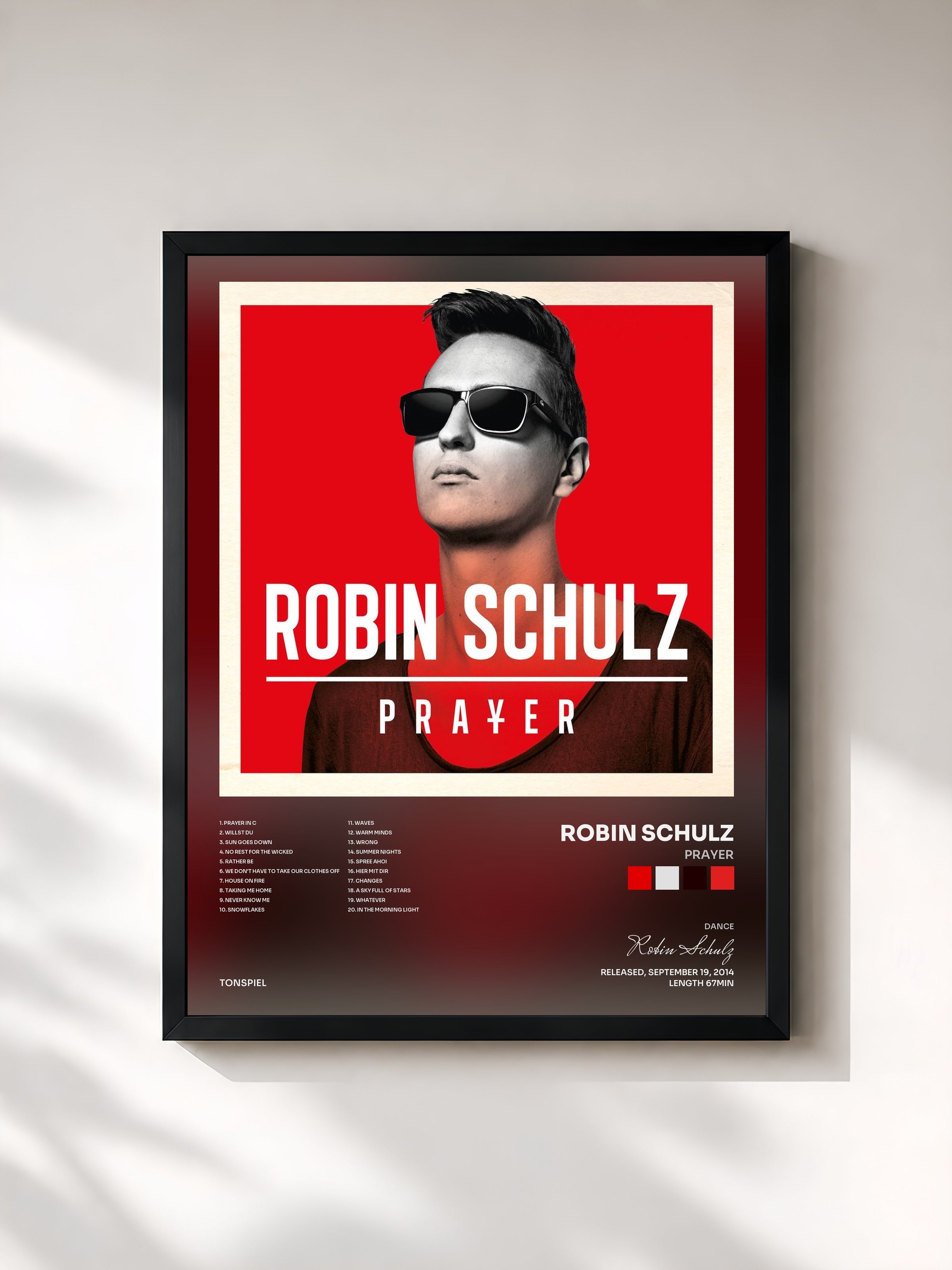 #noir Tableau de l'album Prayer de Robin Schulz, cadre noir, imprimé et encadré en France