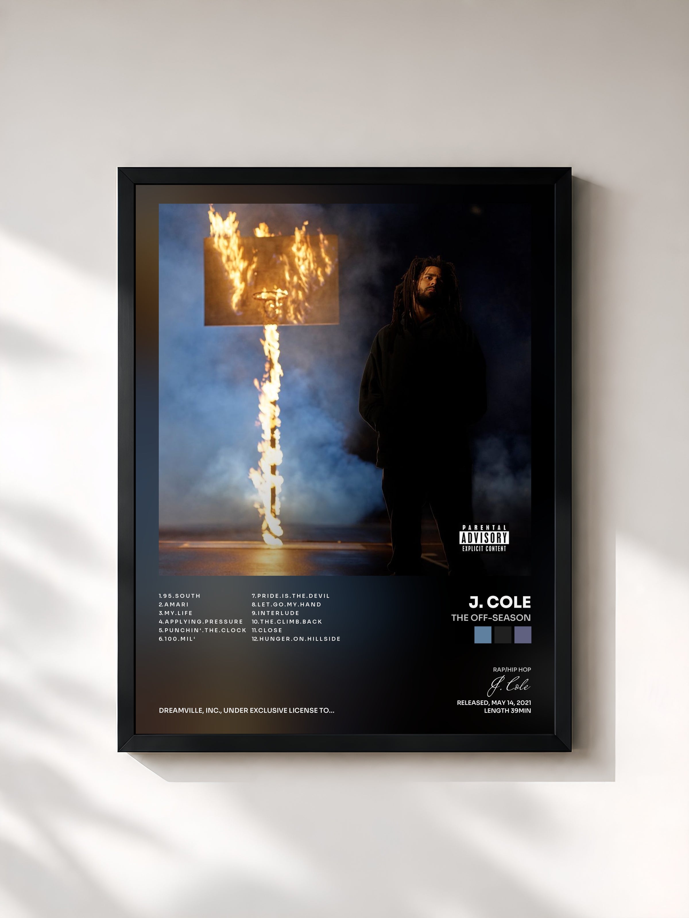 #noir Tableau de l'album The Off-Season de J. Cole, cadre noir, imprimé et encadré en France