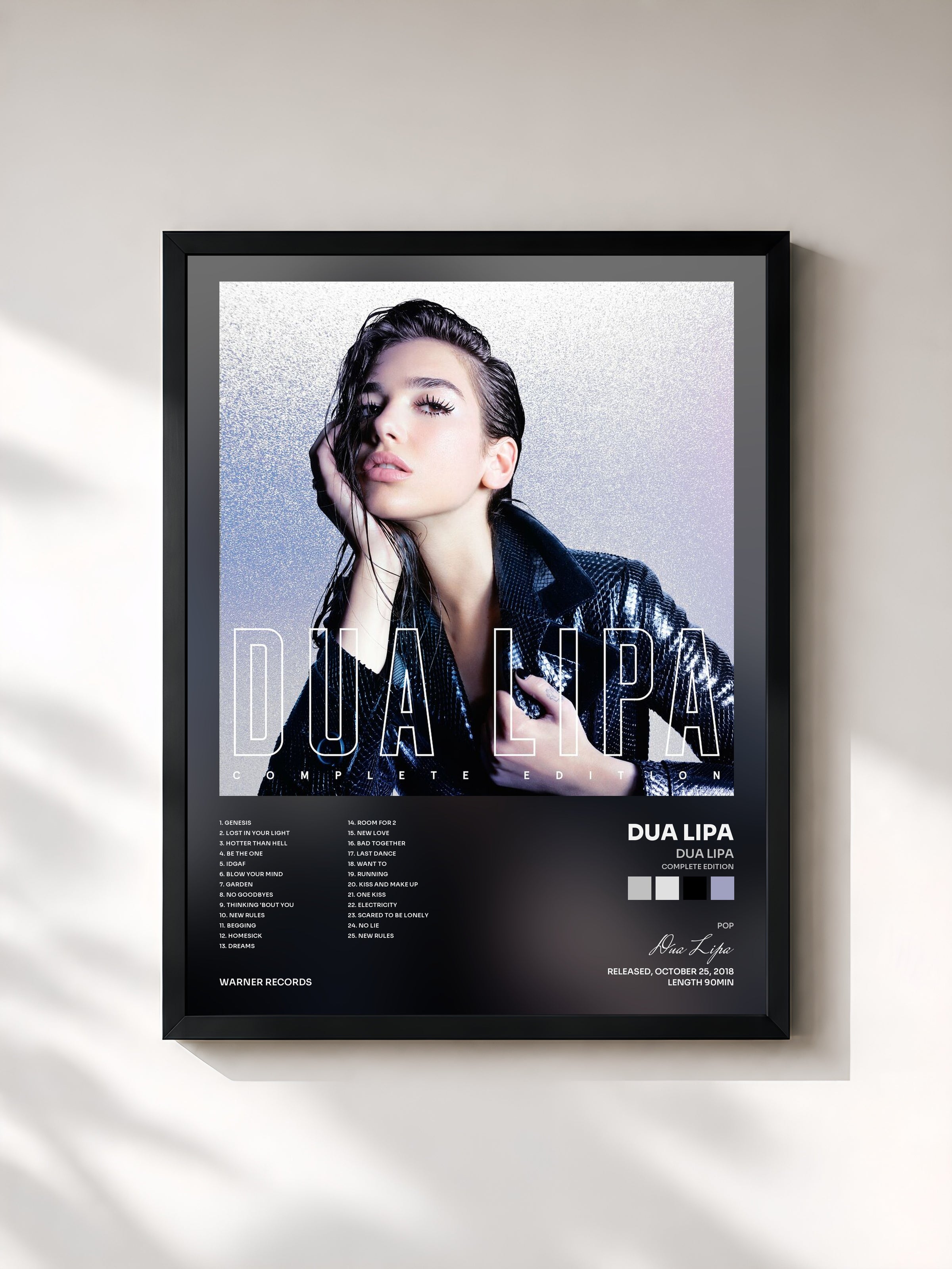 #noir Tableau de l'album Dua Lipa (Complete Edition) de Dua Lipa, cadre noir, imprimé et encadré en France
