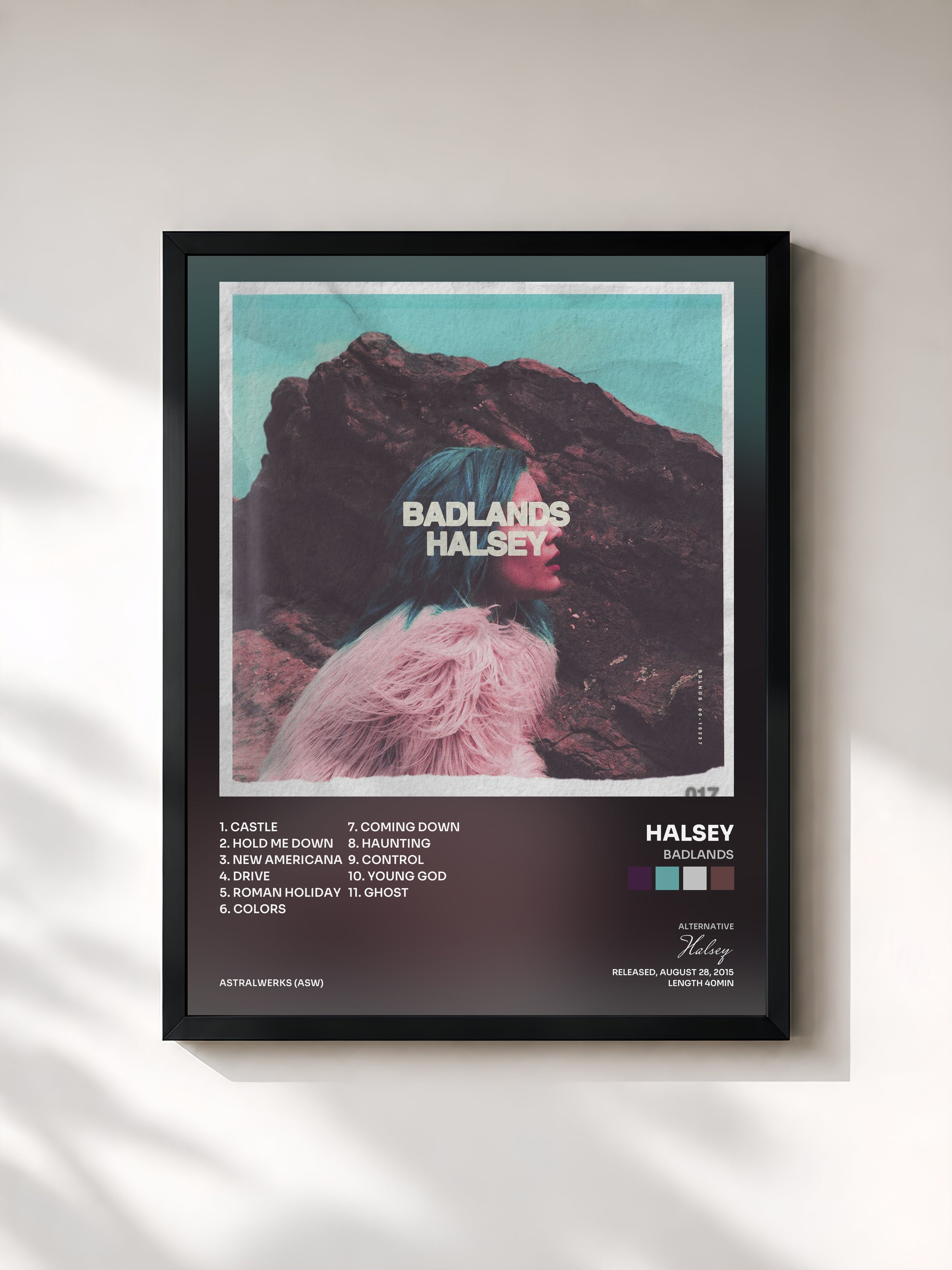 #noir Tableau de l'album BADLANDS de Halsey, cadre noir, imprimé et encadré en France