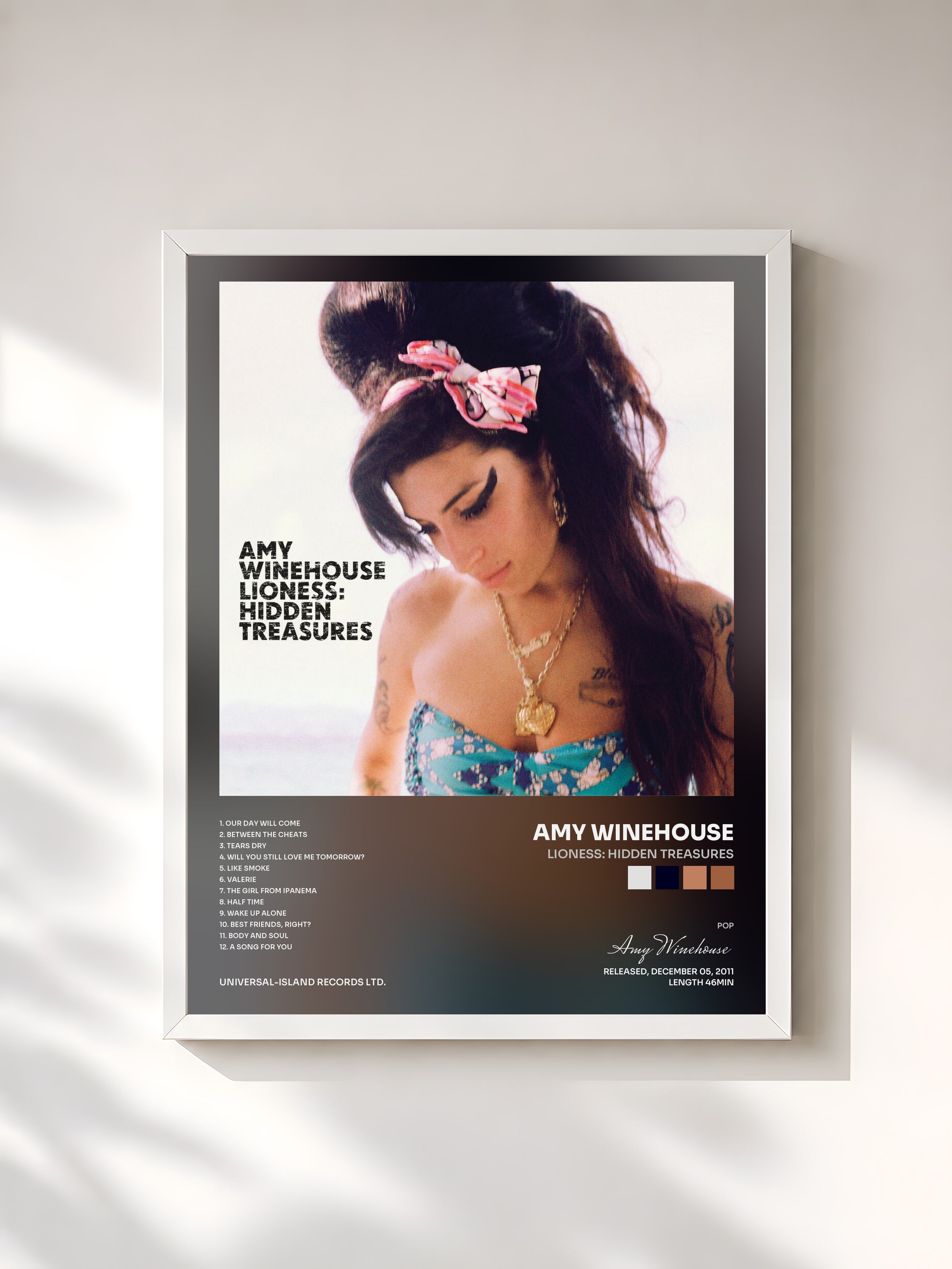 #blanc Tableau de l'album Lioness: Hidden Treasures de Amy Winehouse, cadre blanc, imprimé et encadré en France