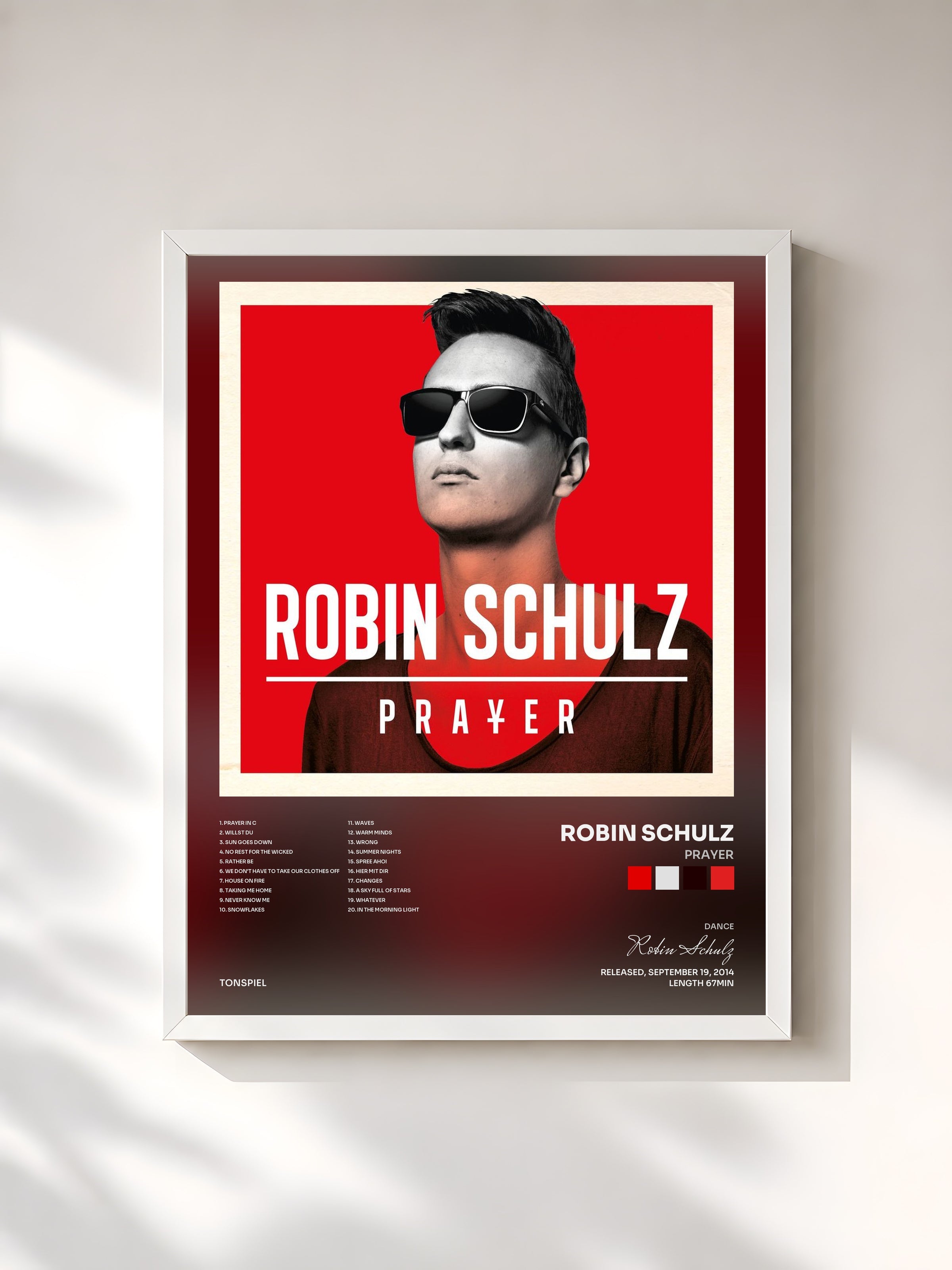 #blanc Tableau de l'album Prayer de Robin Schulz, cadre blanc, imprimé et encadré en France