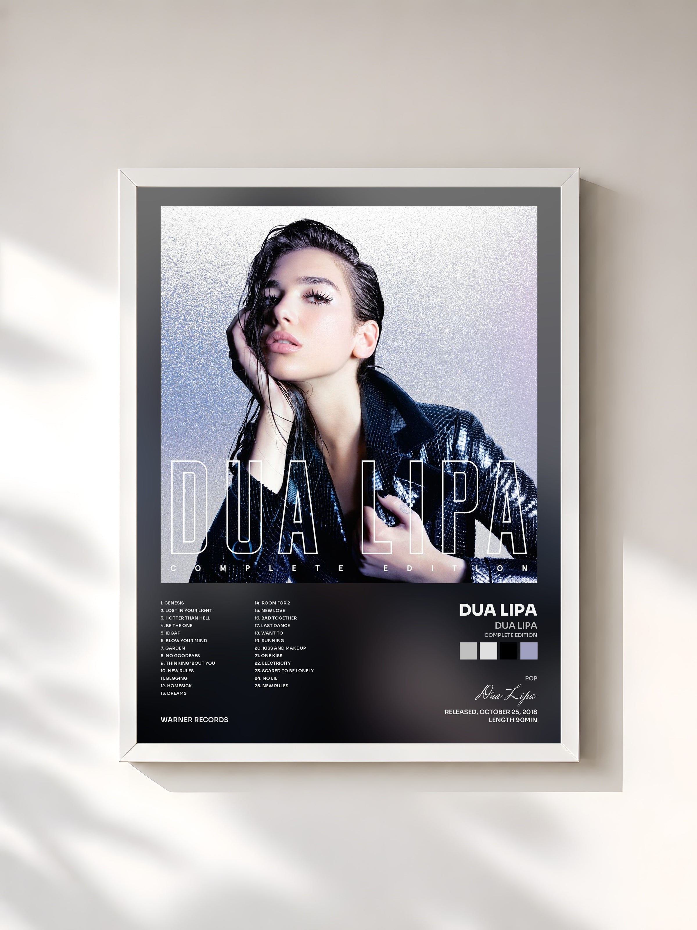 #blanc Tableau de l'album Dua Lipa (Complete Edition) de Dua Lipa, cadre blanc, imprimé et encadré en France