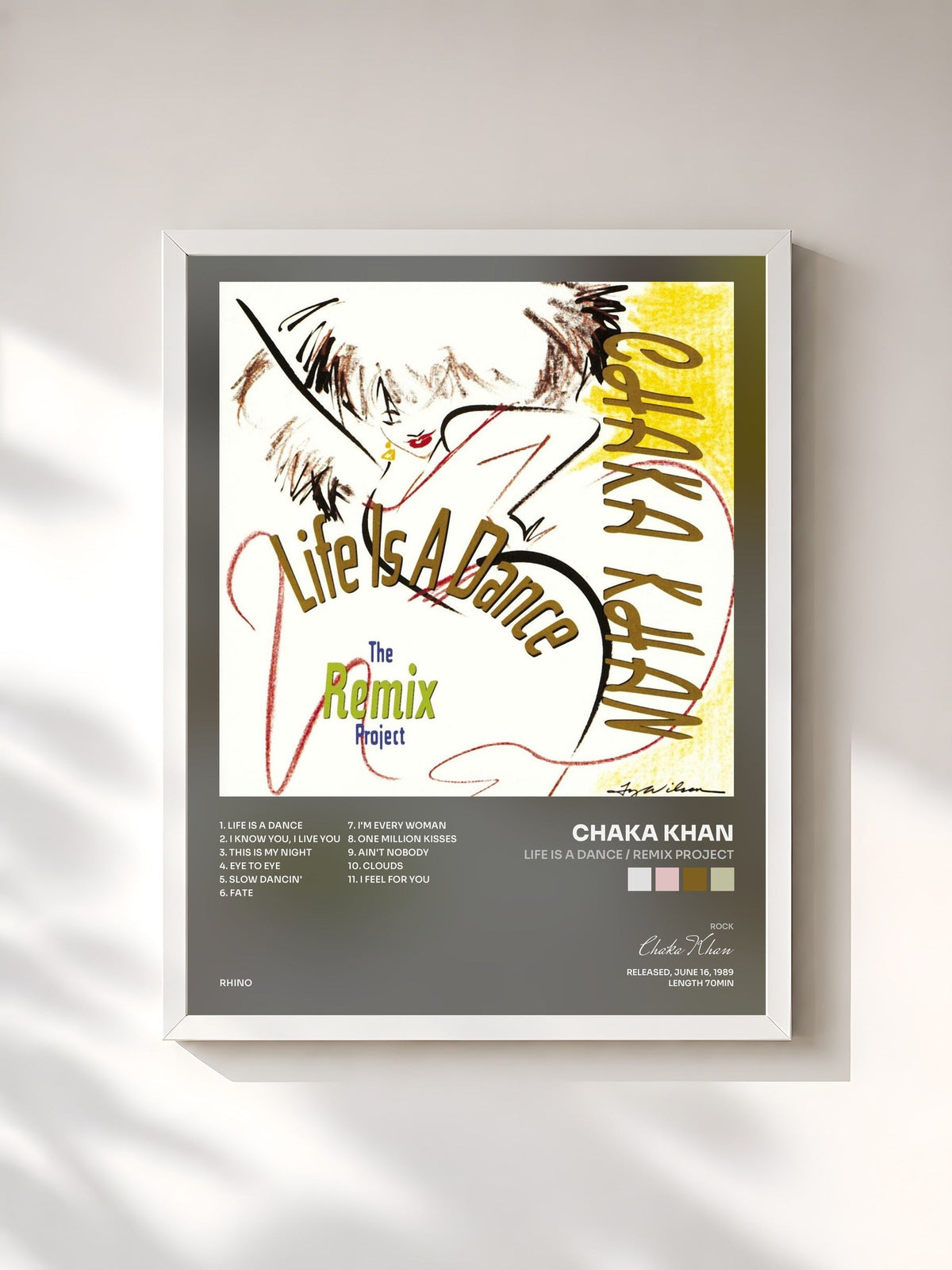 #blanc Tableau de l'album Life Is a Dance / Remix Project de Chaka Khan, cadre blanc, imprimé et encadré en France