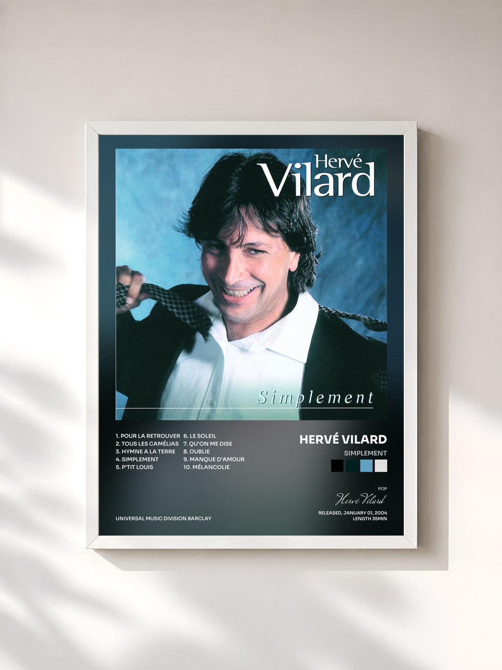 #blanc Simplement by Hervé Vilard as a framed art print, white frame, printed and framed in France