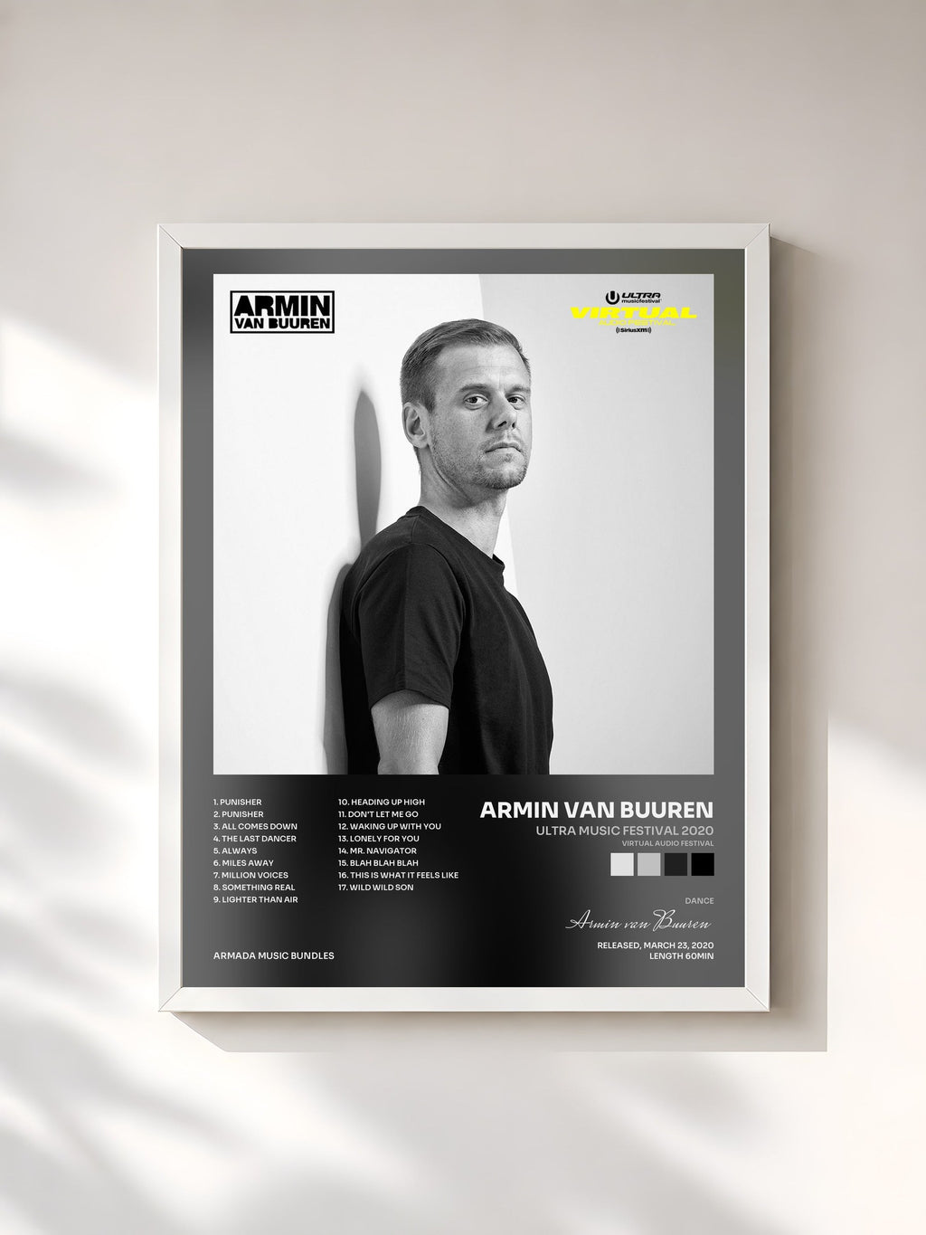 #blanc Ultra Music Festival 2020 (Virtual Audio Festival) von Armin van Buuren als gerahmter Kunstdruck, weißer Rahmen, gedruckt und gerahmt in Frankreich