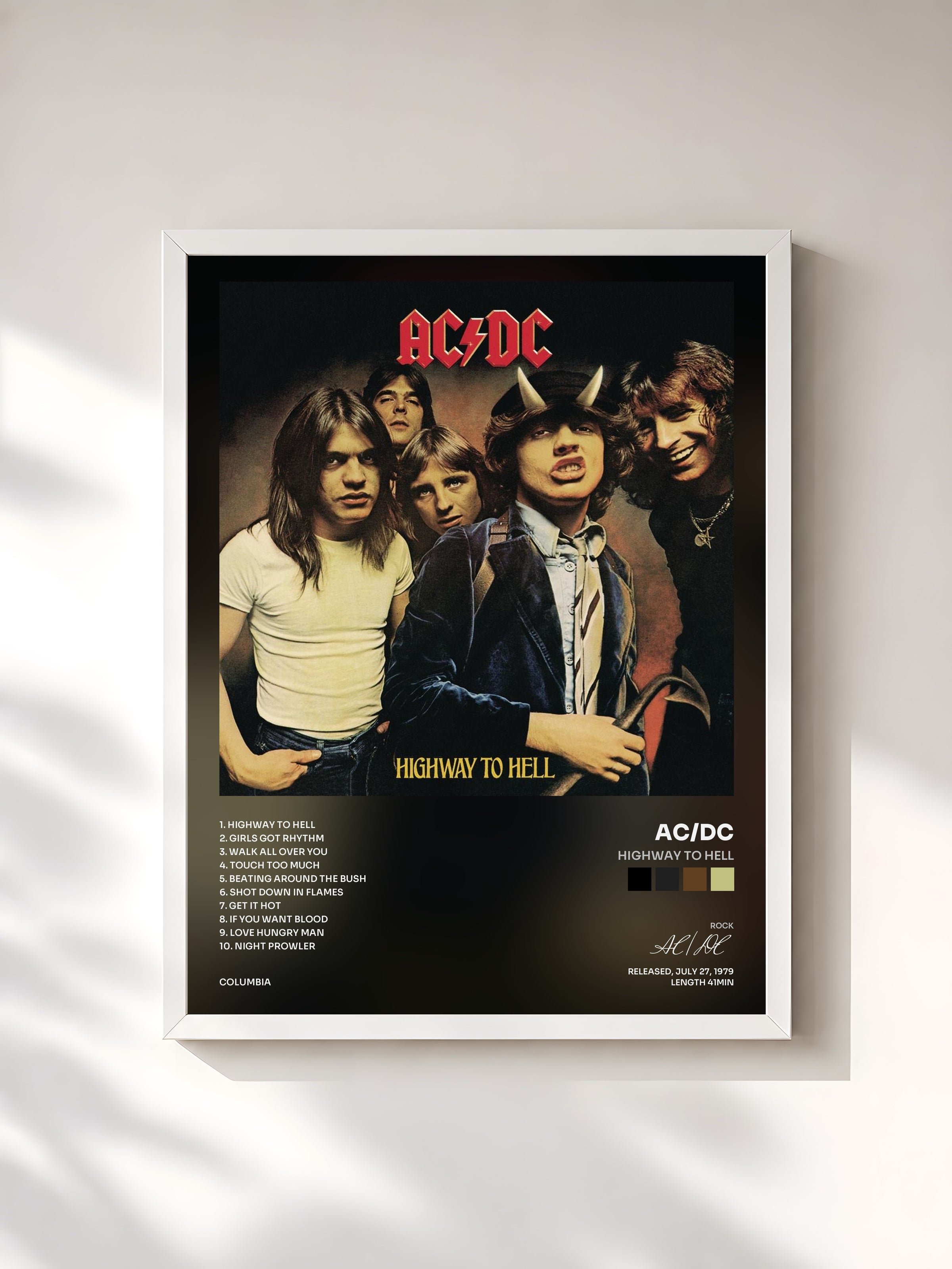 #blanc Highway to Hell di AC/DC in stampa incorniciata, cornice bianca, stampata e incorniciata in Francia